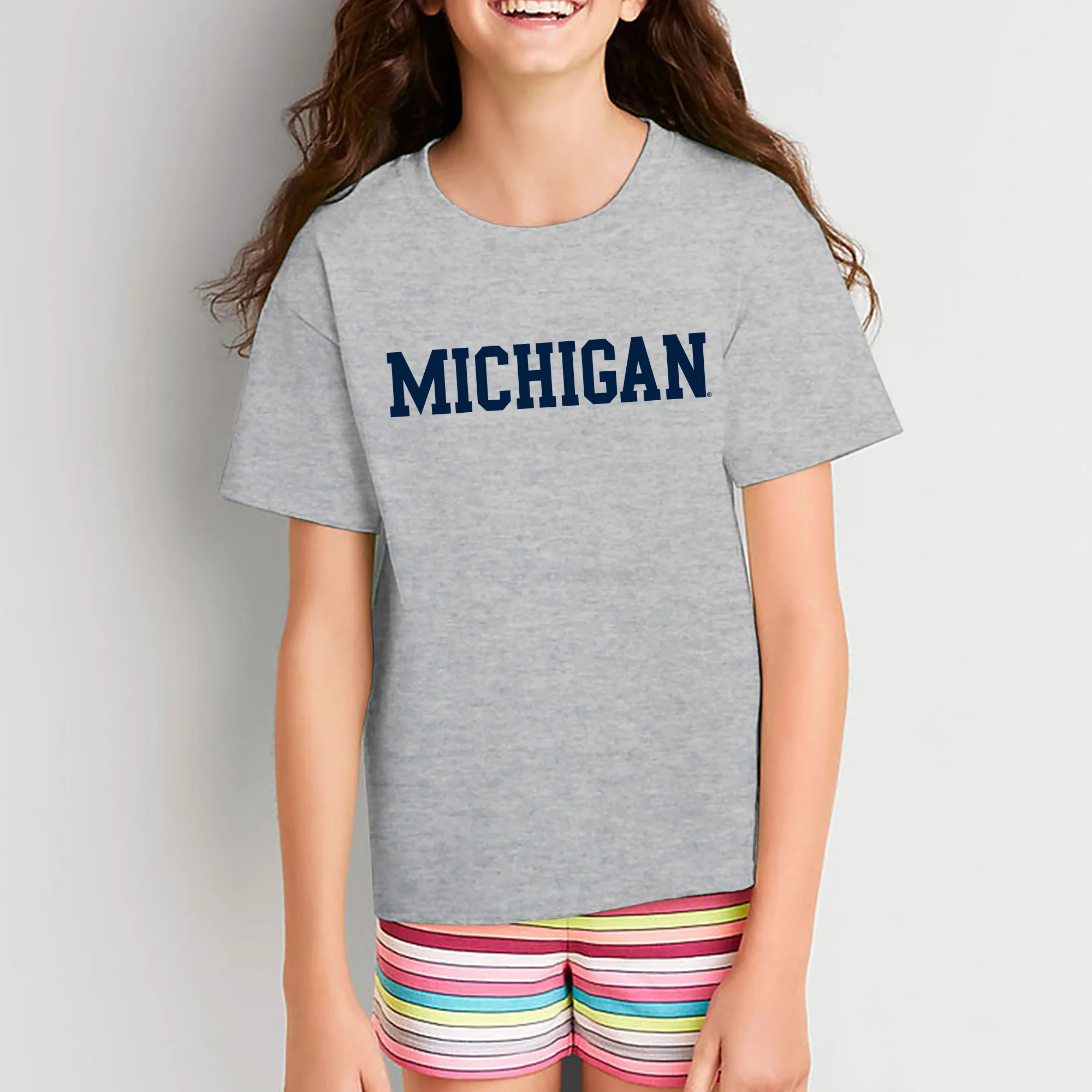 Basic Block University of Michigan Basic Cotton Short Sleeve Youth T Shirt - Sport Grey - Image 4
