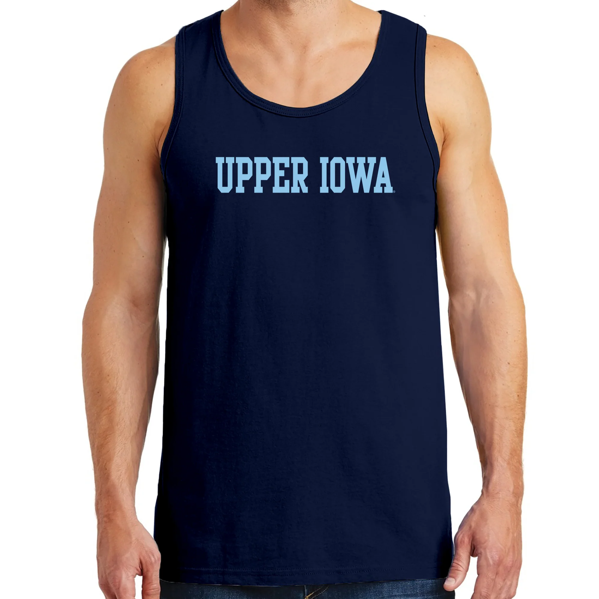 Upper Iowa University Peacocks Basic Block Heavy Cotton Tank Top - Navy - Image 3