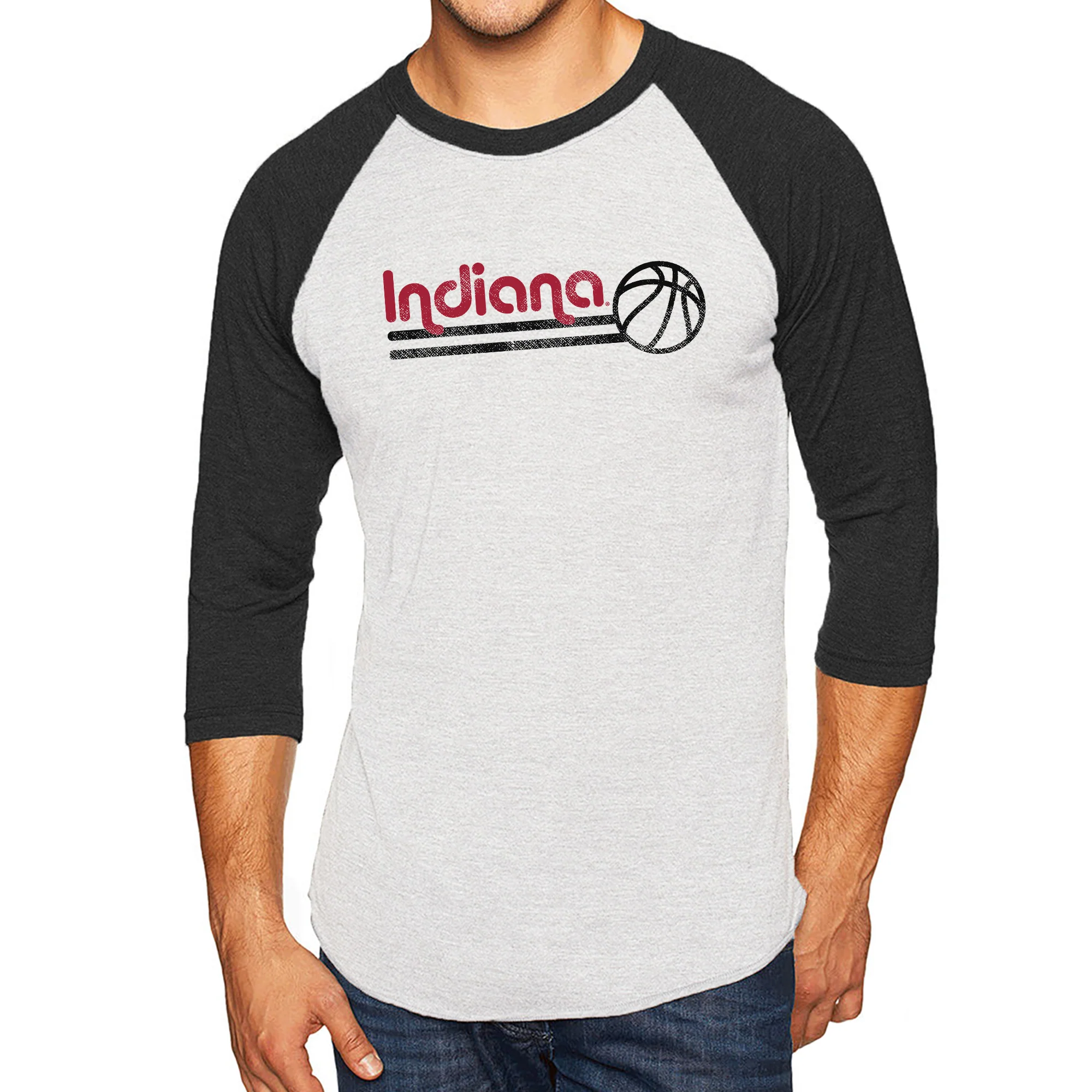 Indiana University Hoosiers Basketball Bubble Raglan T Shirt - Heather White/Black - Image 3