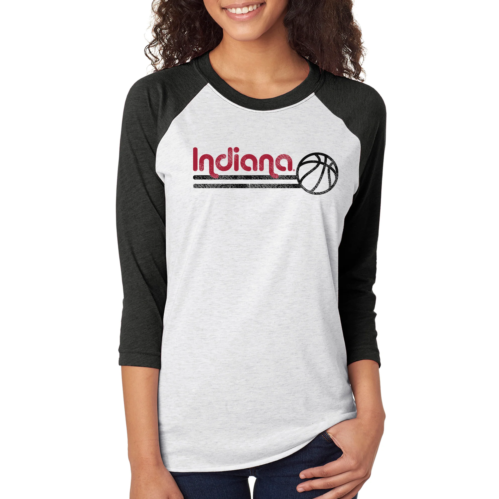 Indiana University Hoosiers Basketball Bubble Raglan T Shirt - Heather White/Black - Image 4
