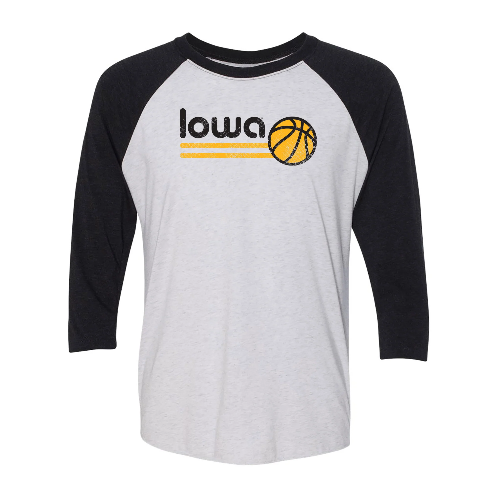 University of Iowa Hawkeyes Basketball Bubble Raglan T Shirt - Heather White/Black