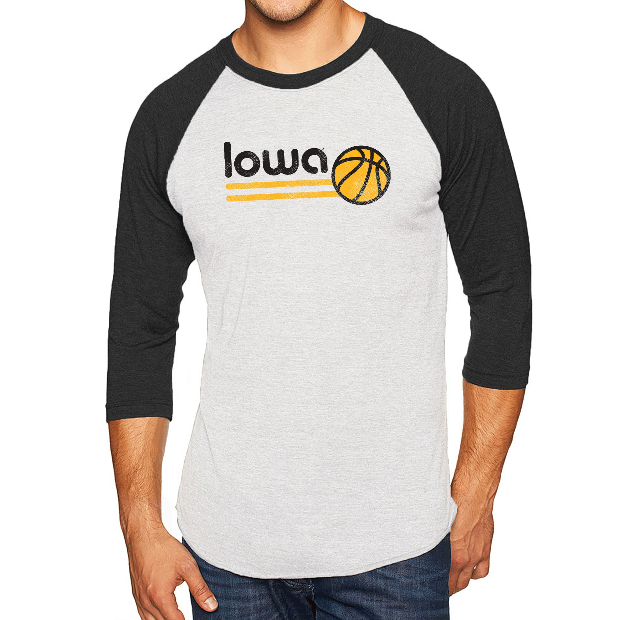 University of Iowa Hawkeyes Basketball Bubble Raglan T Shirt - Heather White/Black - Image 3