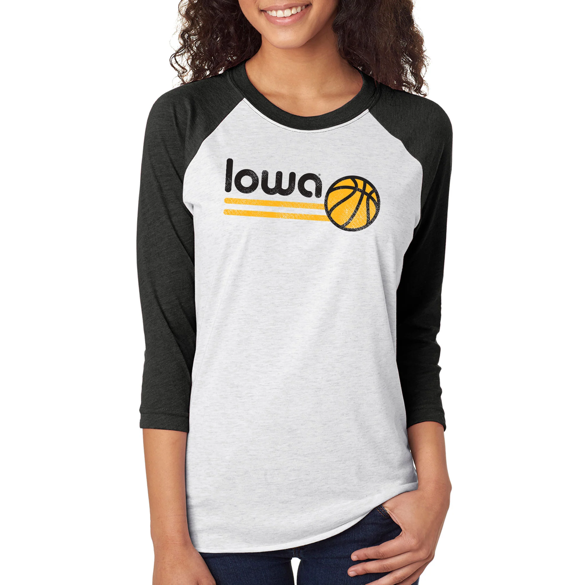 University of Iowa Hawkeyes Basketball Bubble Raglan T Shirt - Heather White/Black - Image 4