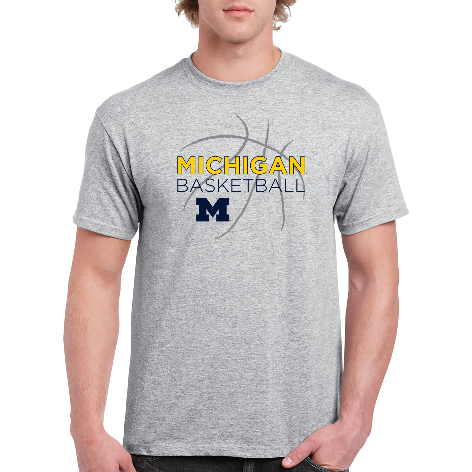 Basketball Sketch University of Michigan Basic Cotton Short Sleeve T Shirt - Sport Grey - Image 3