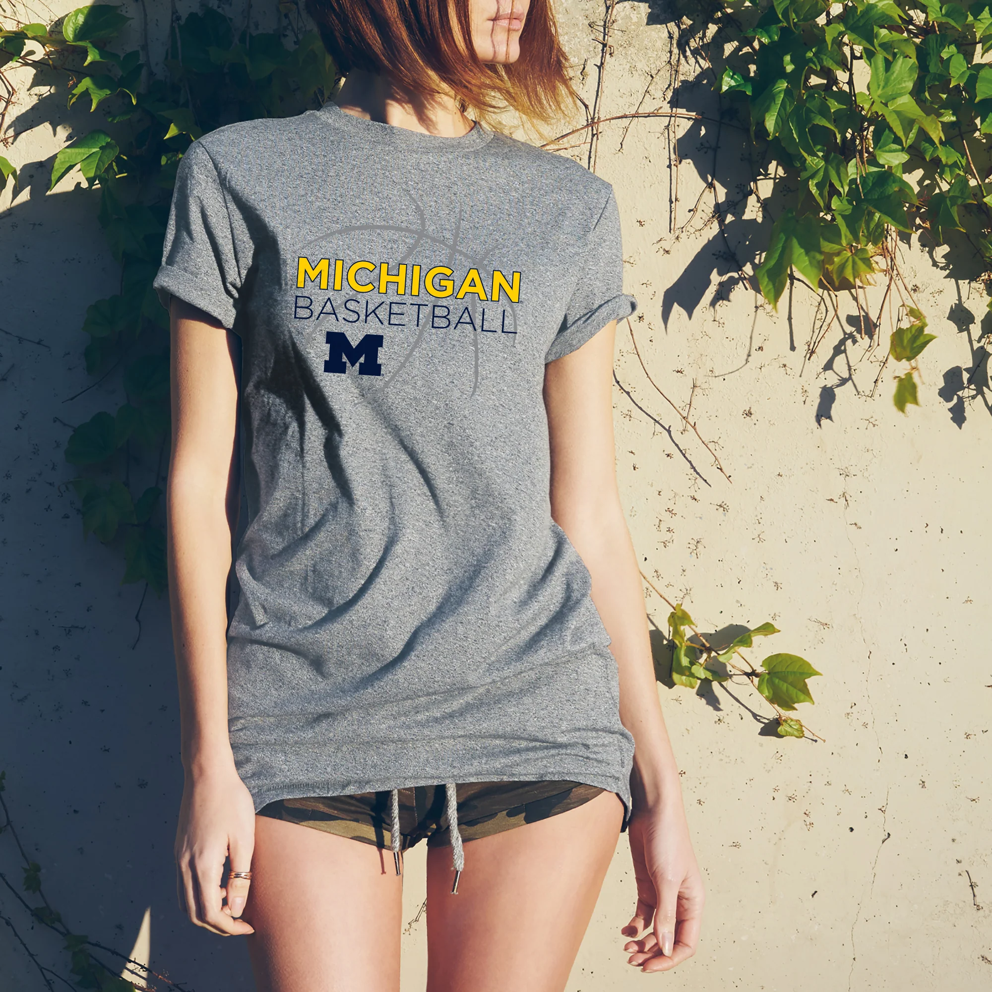 Basketball Sketch University of Michigan Basic Cotton Short Sleeve T Shirt - Sport Grey - Image 4