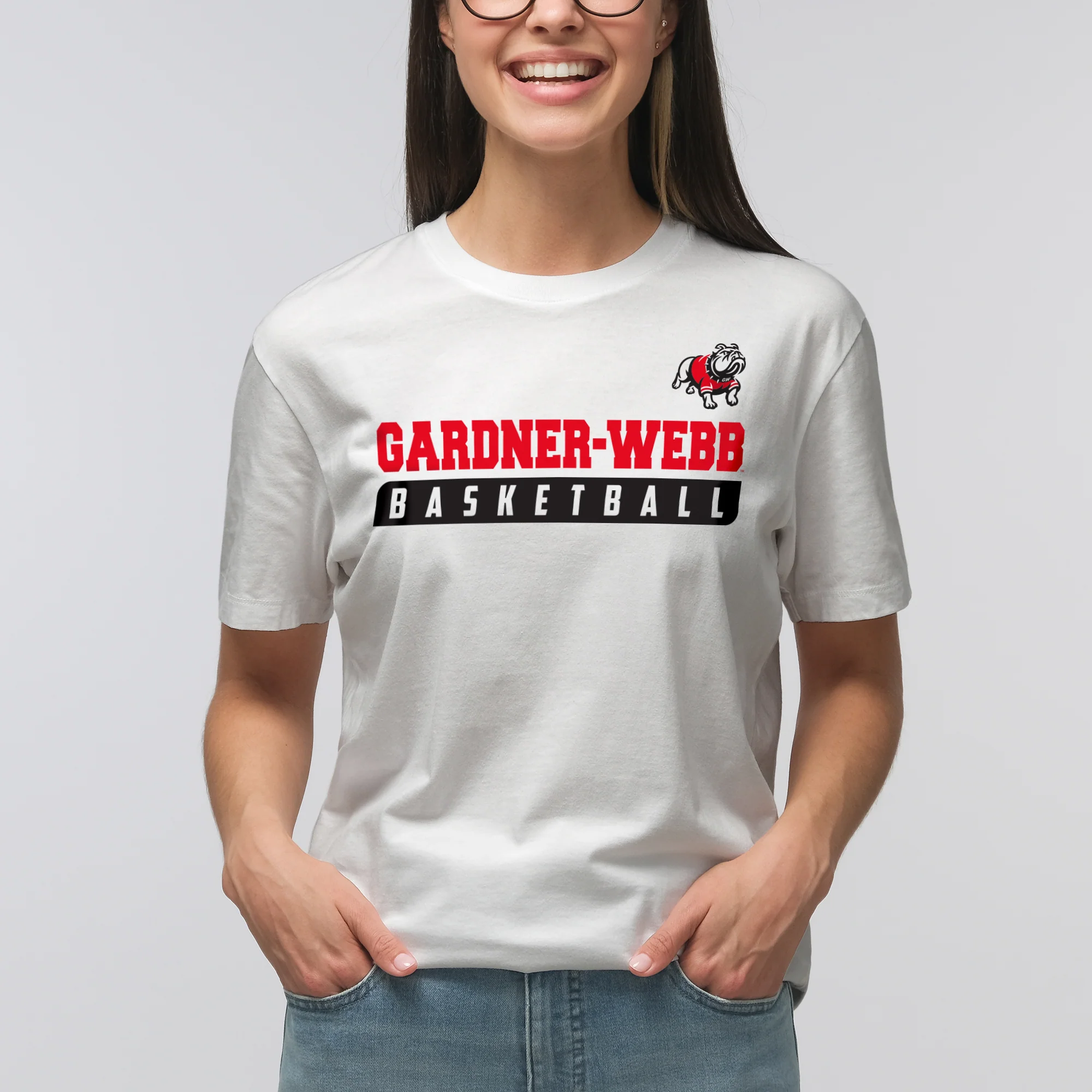 Gardner-Webb University Bulldogs Basketball Slant Basic Cotton Short Sleeve T Shirt - White - Image 4