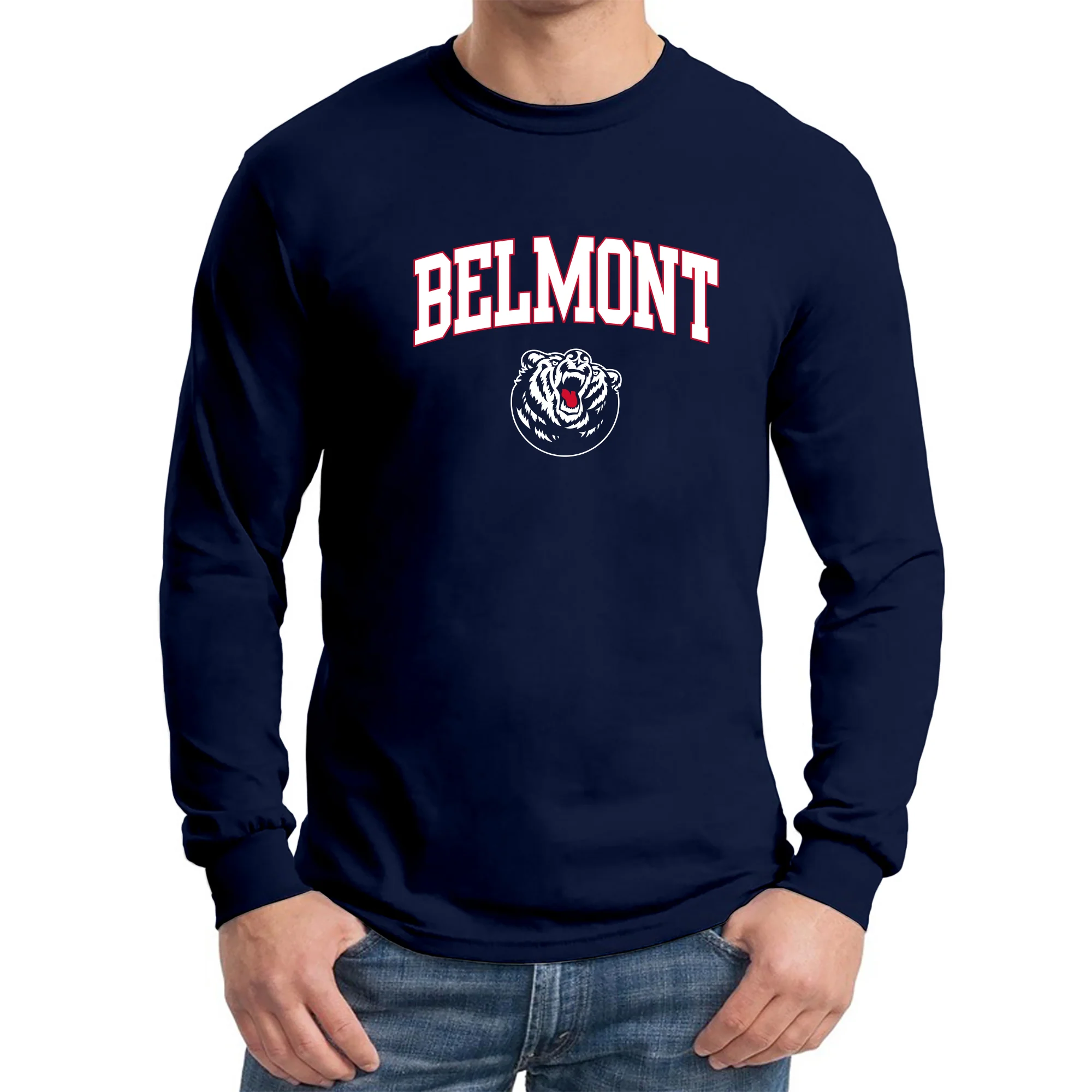 Belmont University Bruins Arch Logo Basic Cotton Long Sleeve T-Shirt - Navy - Image 3