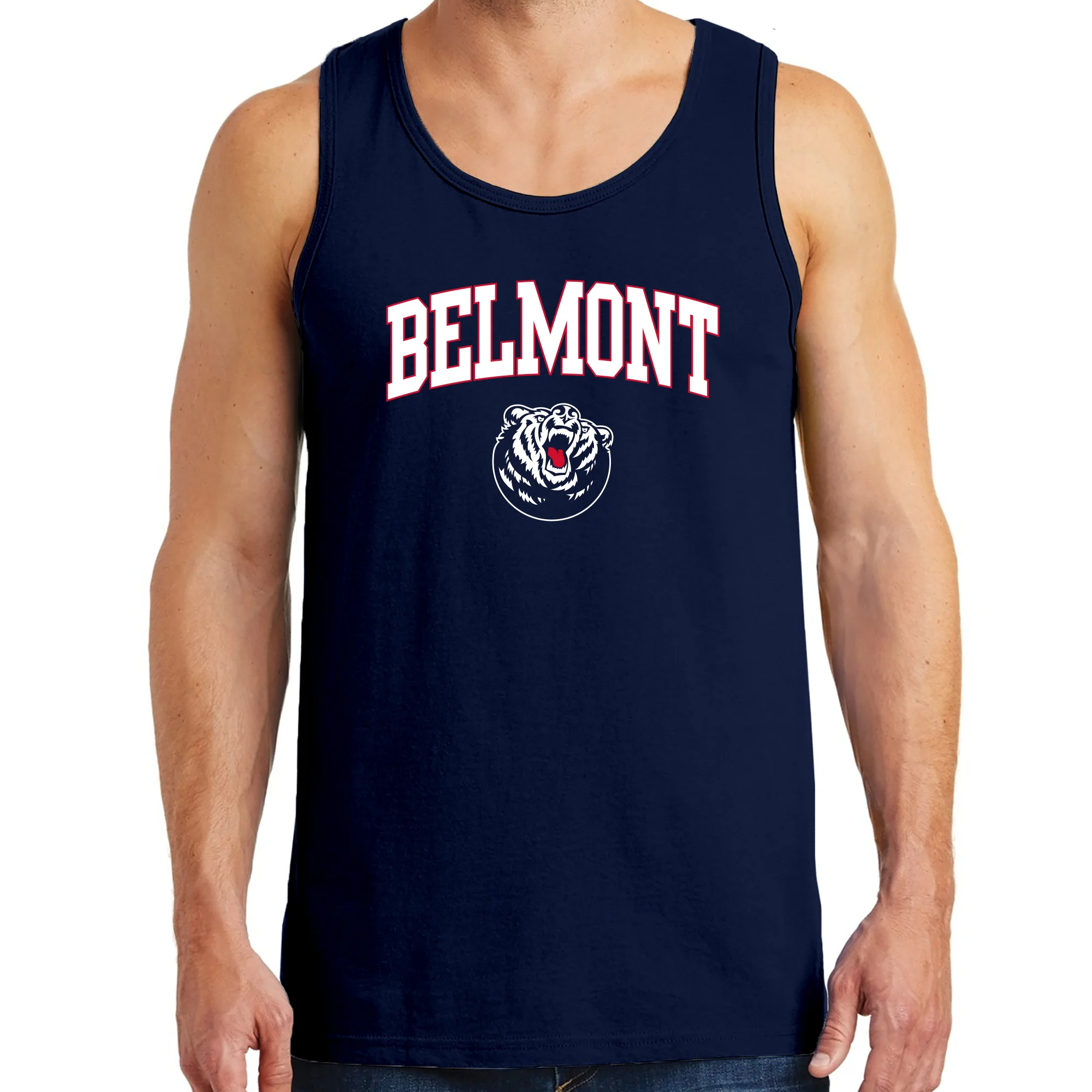 Belmont University Bruins Arch Logo Basic Cotton Tank Top - Navy - Image 3