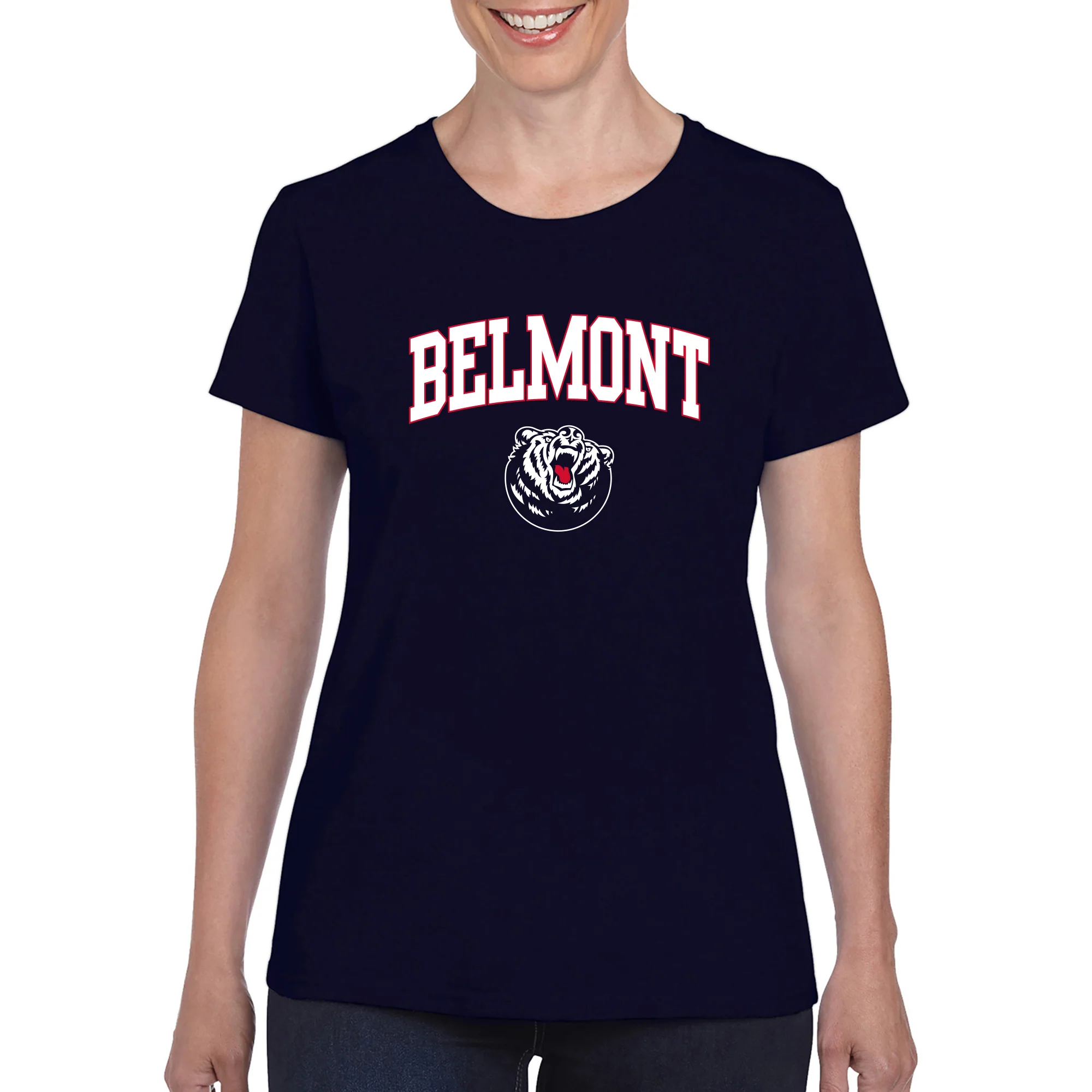 Belmont University Bruins Arch Logo Women's Basic Cotton T Shirt - Navy - Image 3