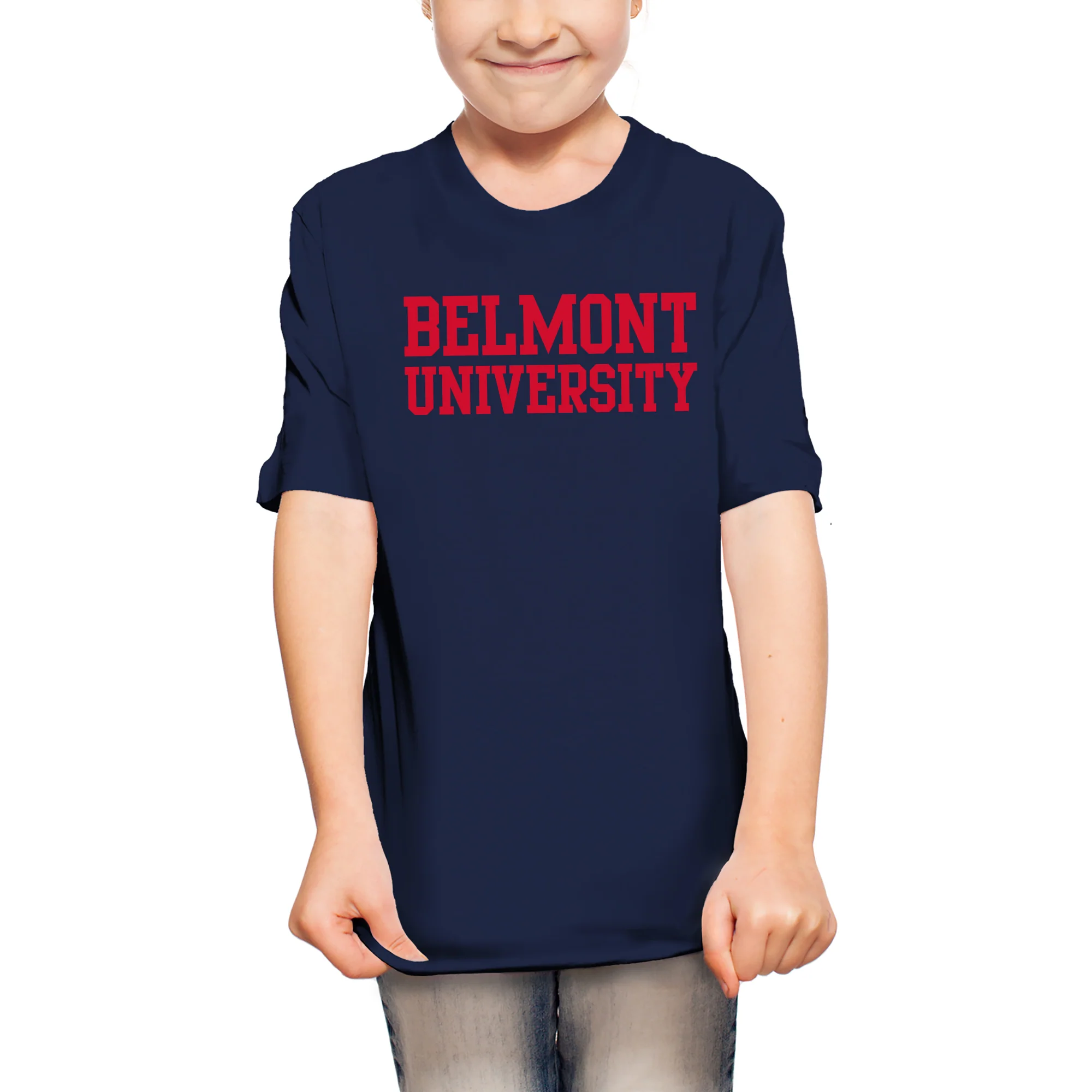 Belmont University Bruins Basic Block Youth Basic Cotton Short Sleeve T Shirt - Navy - Image 4