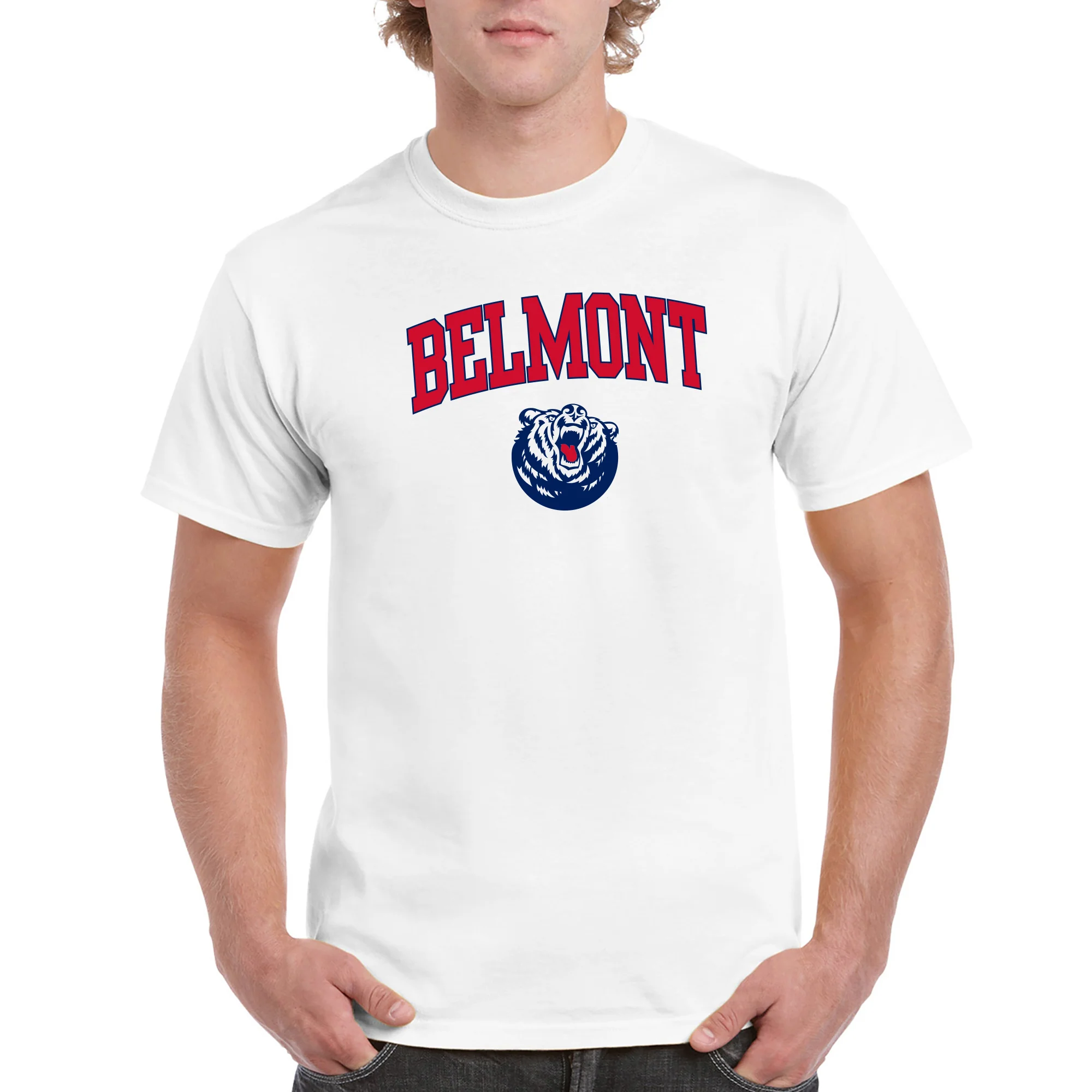 Belmont University Bruins Arch Logo Basic Cotton Short Sleeve T Shirt - White - Image 3