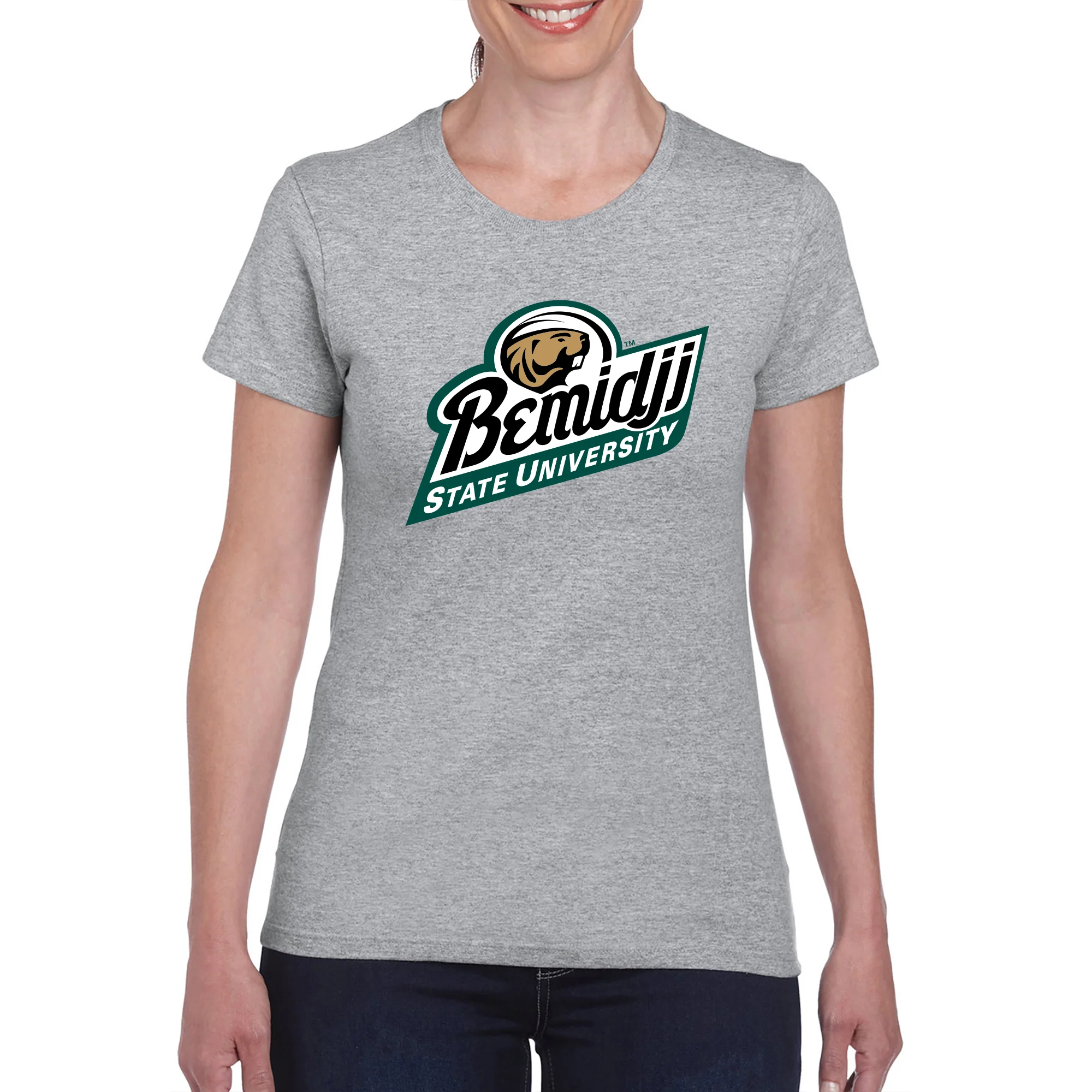 Bemidji State Beavers Primary Logo Women's T Shirt - Sport Grey - Image 4