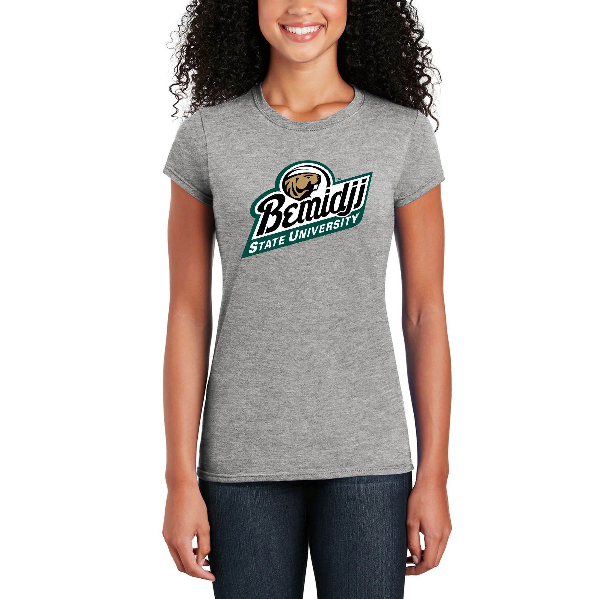 Bemidji State Beavers Primary Logo Women's T Shirt - Sport Grey - Image 5