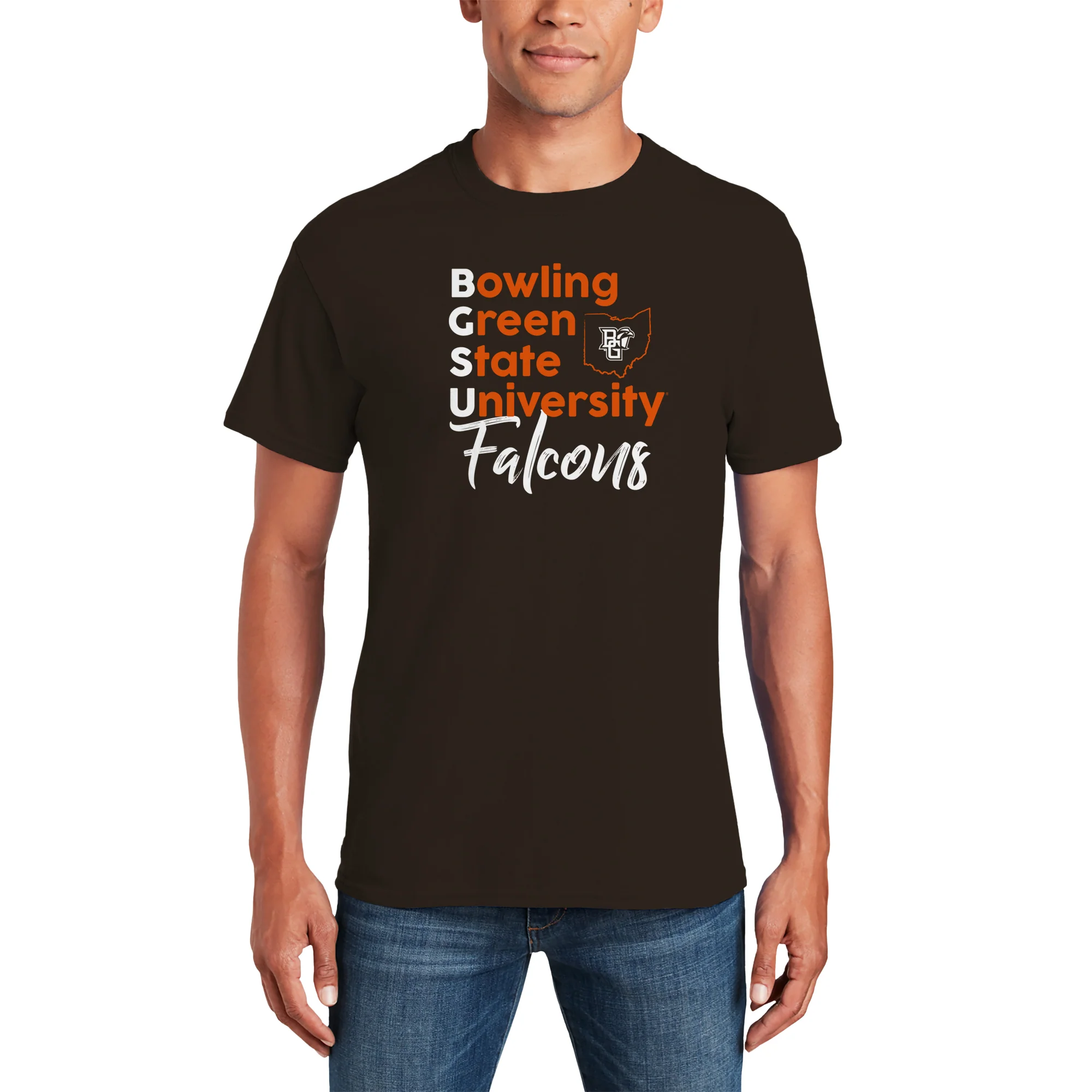 BGSU School Stack T-Shirt - Dark Chocolate - Image 3