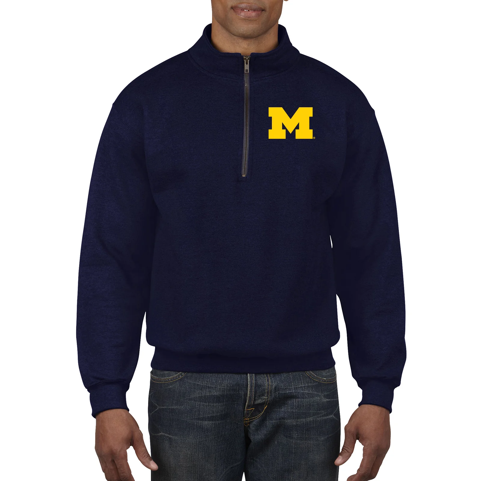 Michigan Primary Logo 1/4 Zip Sweatshirt - Navy - Image 3