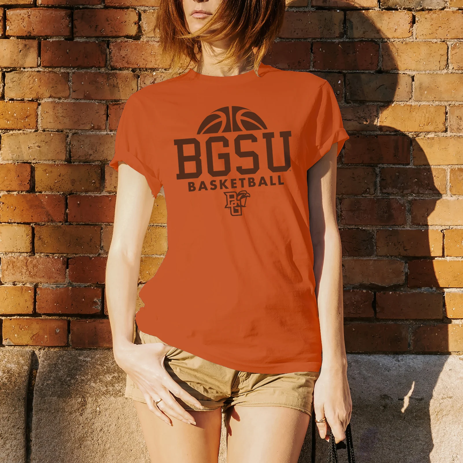Bowling Green State University Falcons Basketball Hype Basic Cotton Short Sleeve T Shirt - Orange - Image 5