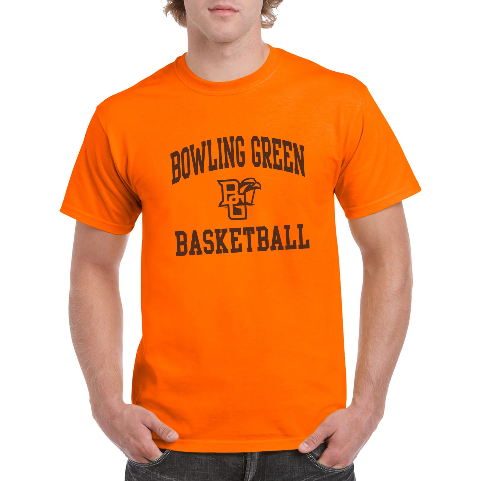 Bowling Green State University Falcons Arch Logo Basketball Basic Cotton Short Sleeve T Shirt - Orange - Image 4