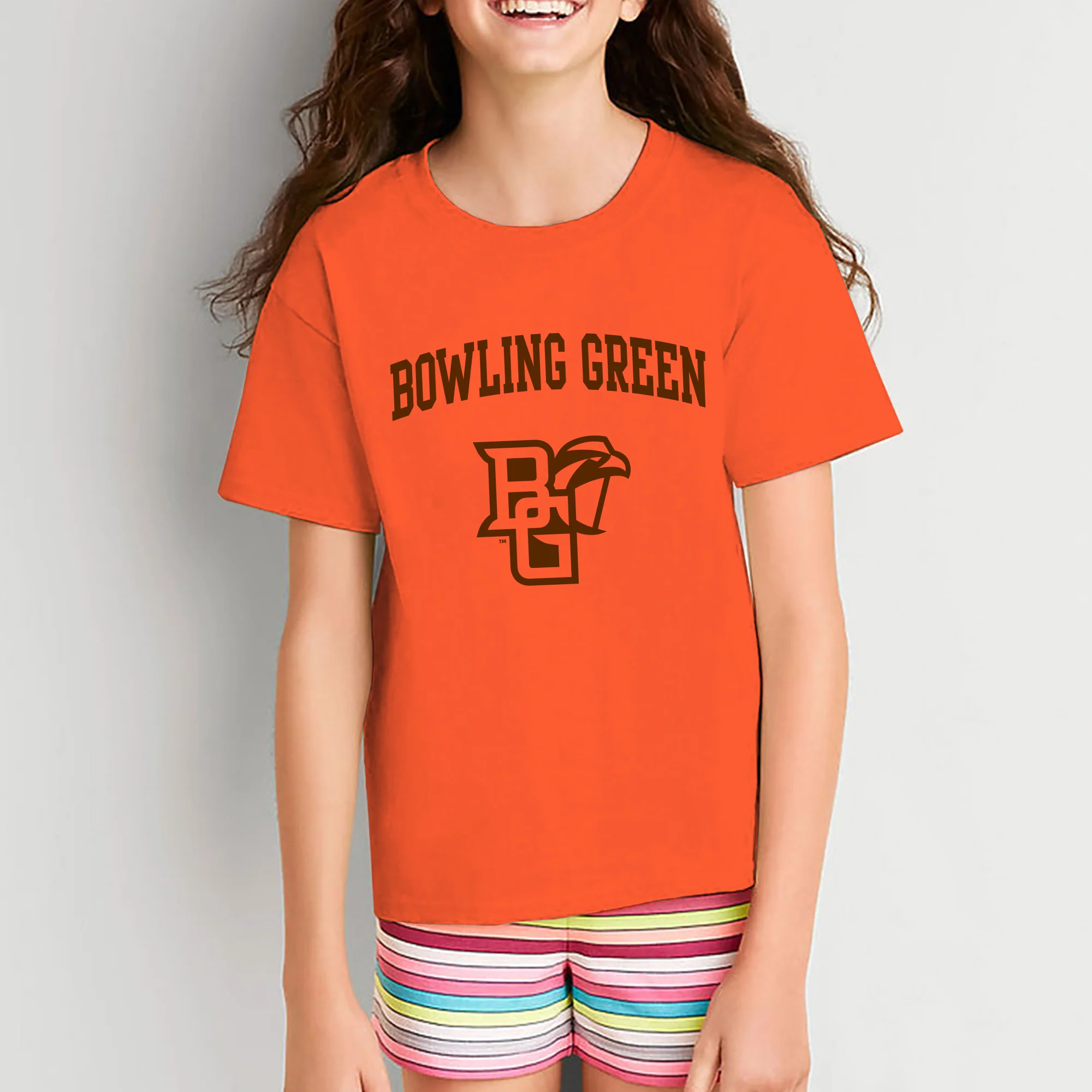 Bowling Green State University Falcons Arch Logo Youth Cotton Short Sleeve T Shirt - Orange - Image 5