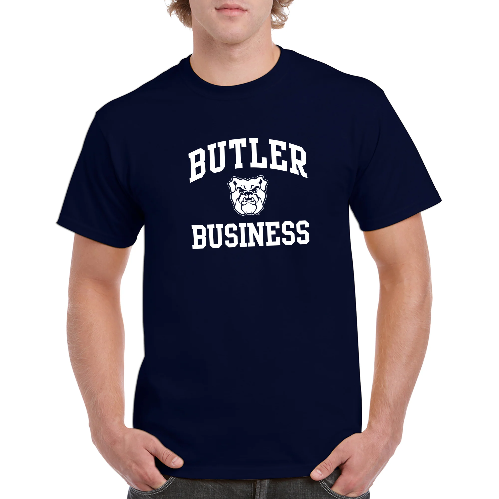 Butler University Bulldogs Arch Logo Business Short Sleeve T Shirt - Navy - Image 4