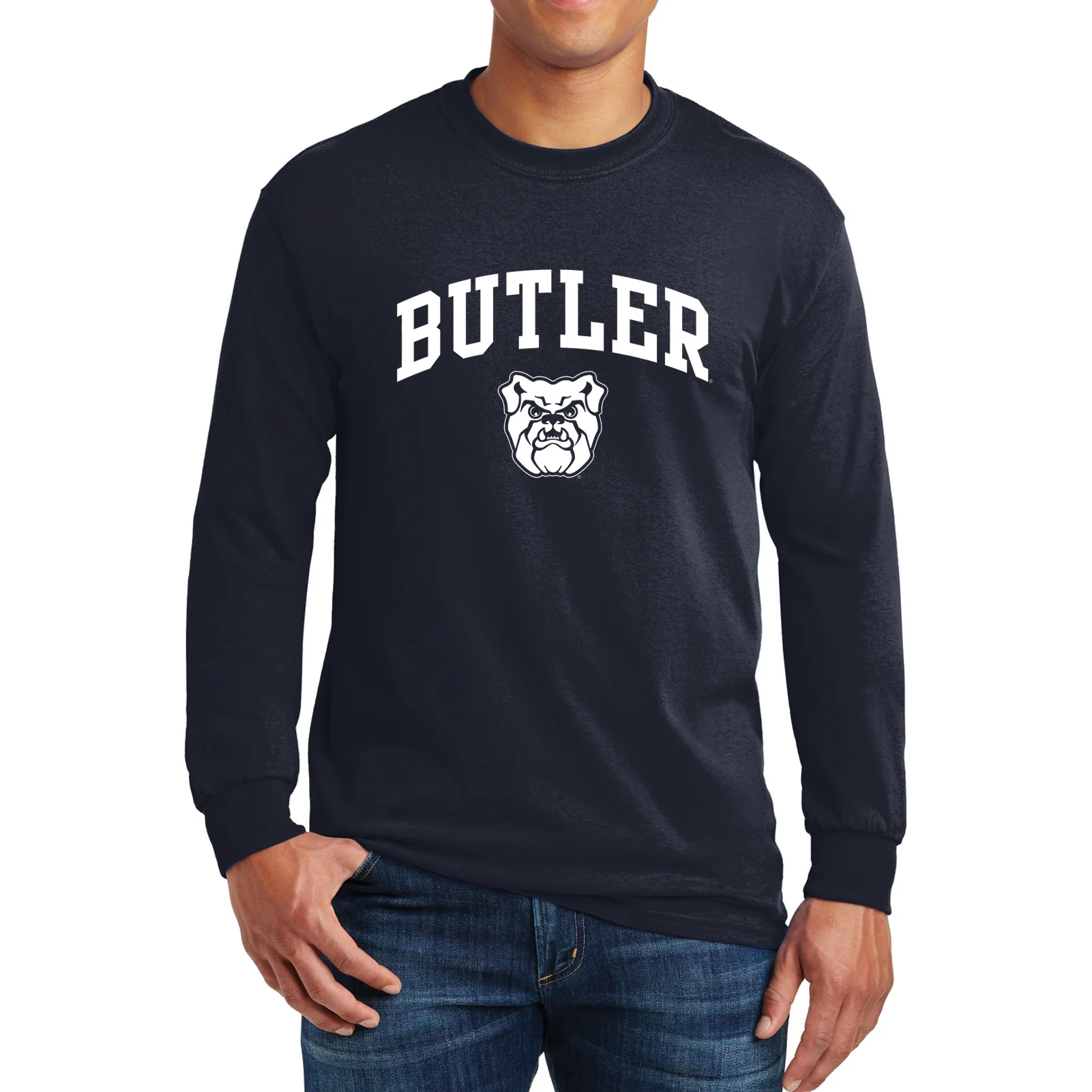 Butler University Bulldogs Arch Logo Long Sleeve T Shirt - Navy - Image 4