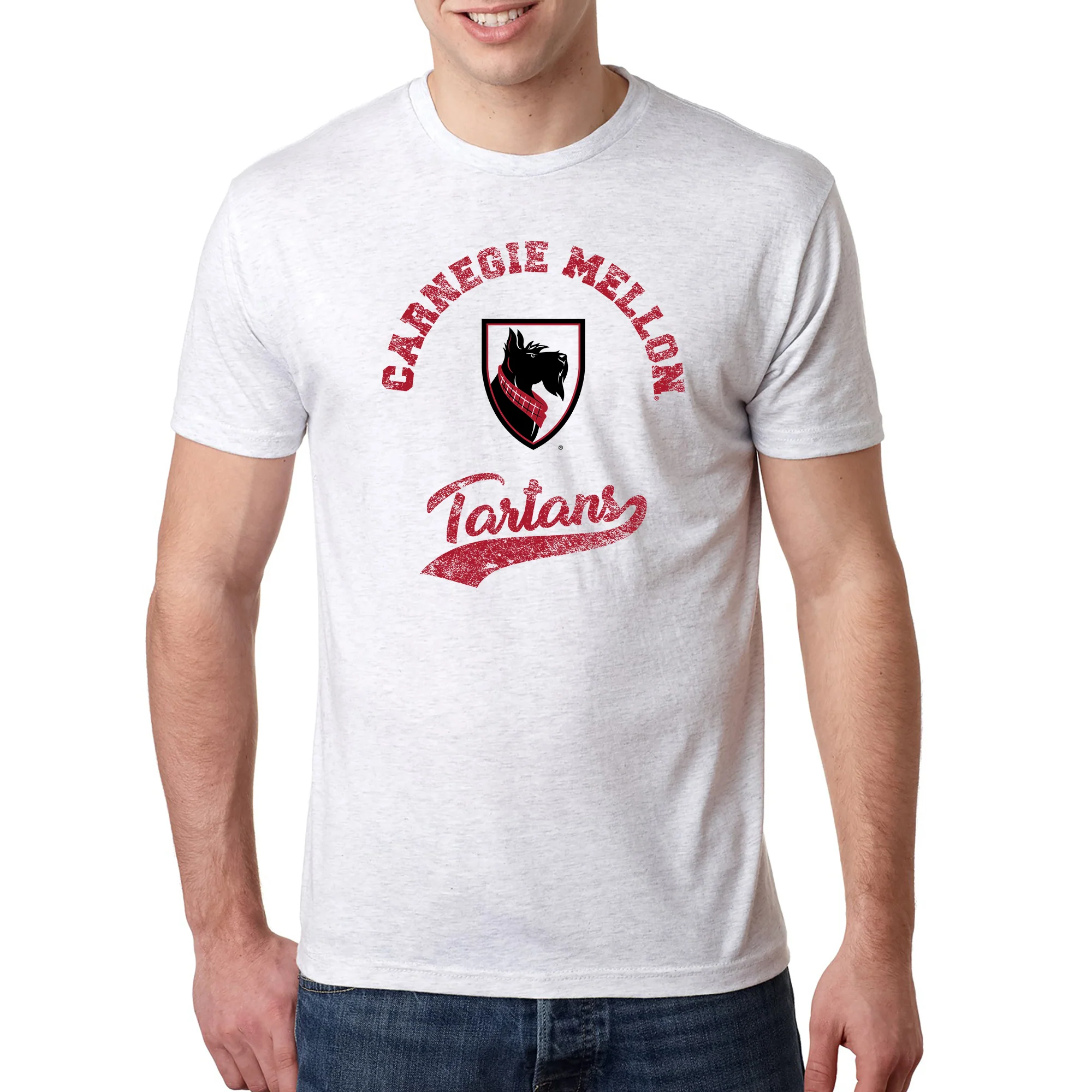 Carnegie Mellon Tartans Retro Script Triblend T Shirt - Heather White - Image 3
