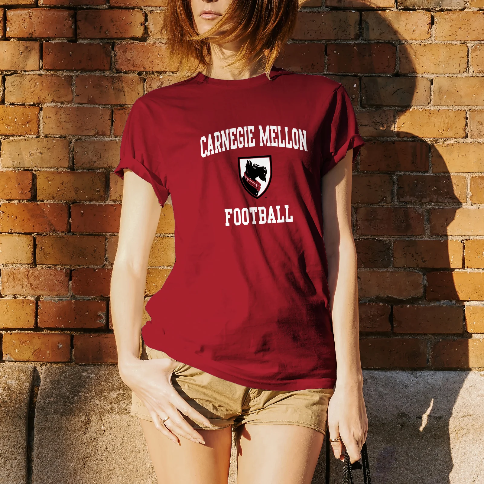 Carnegie Mellon University Tartans Arch Logo Football Short Sleeve T Shirt - Cardinal - Image 4