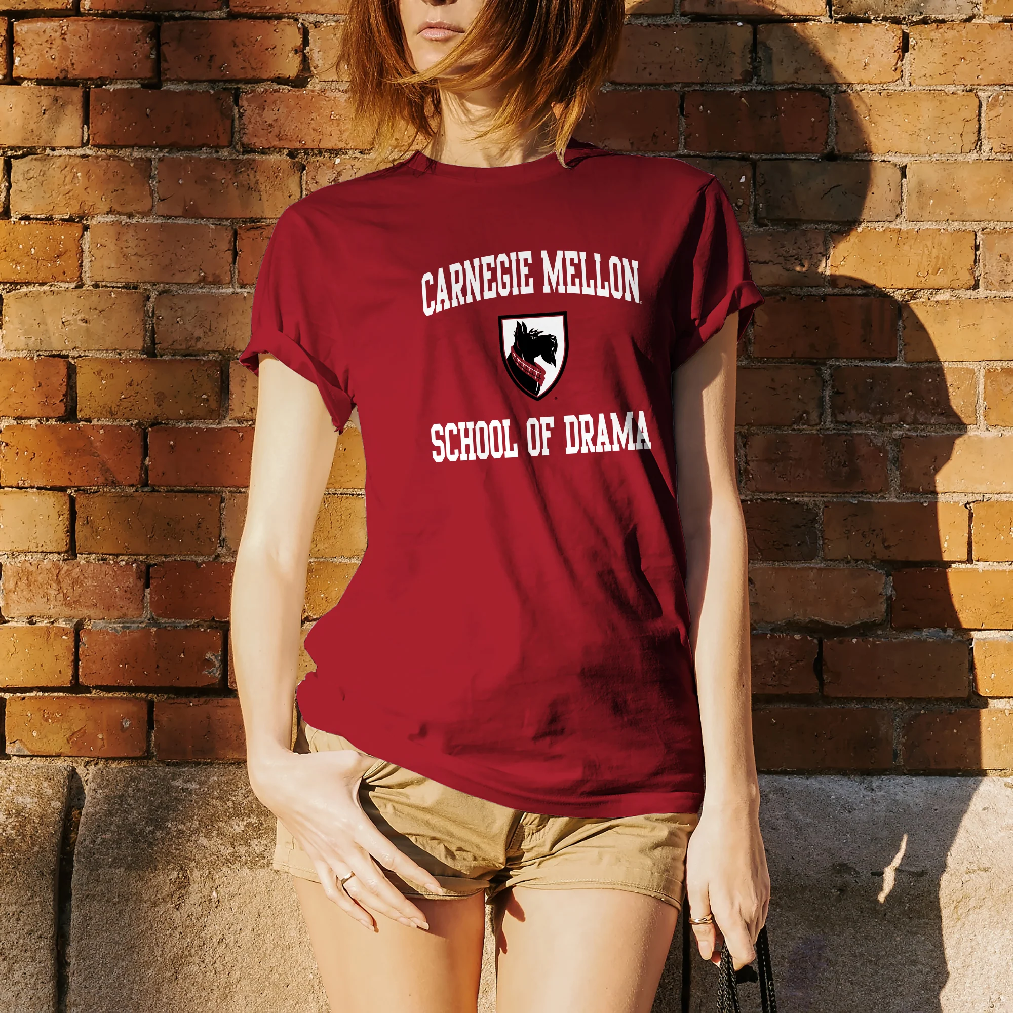 Carnegie Mellon University Tartans Arch Logo School of Drama Short Sleeve T-Shirt - Cardinal - Image 4