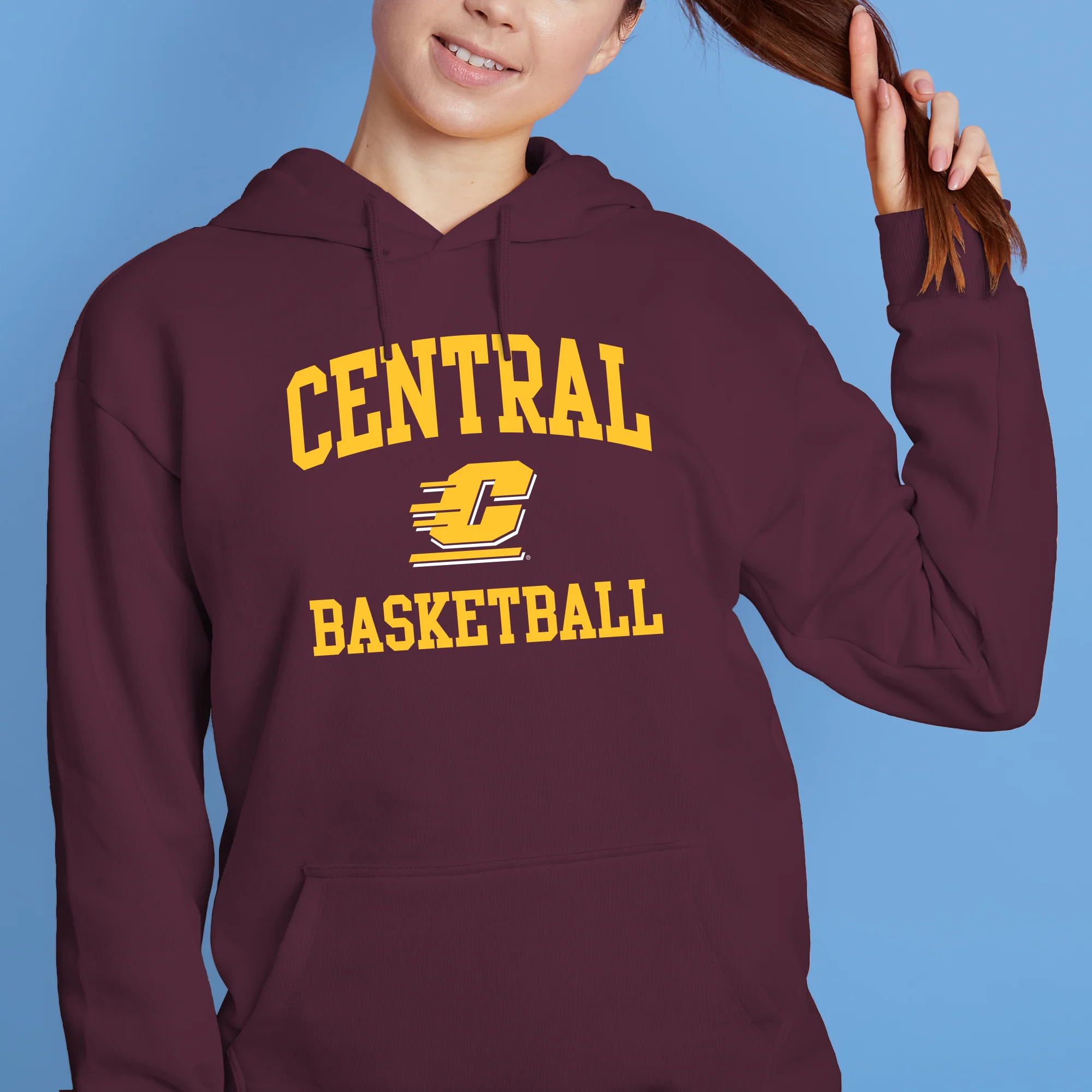 Central Michigan Arch Logo Basketball Hoodie - Maroon - Image 4
