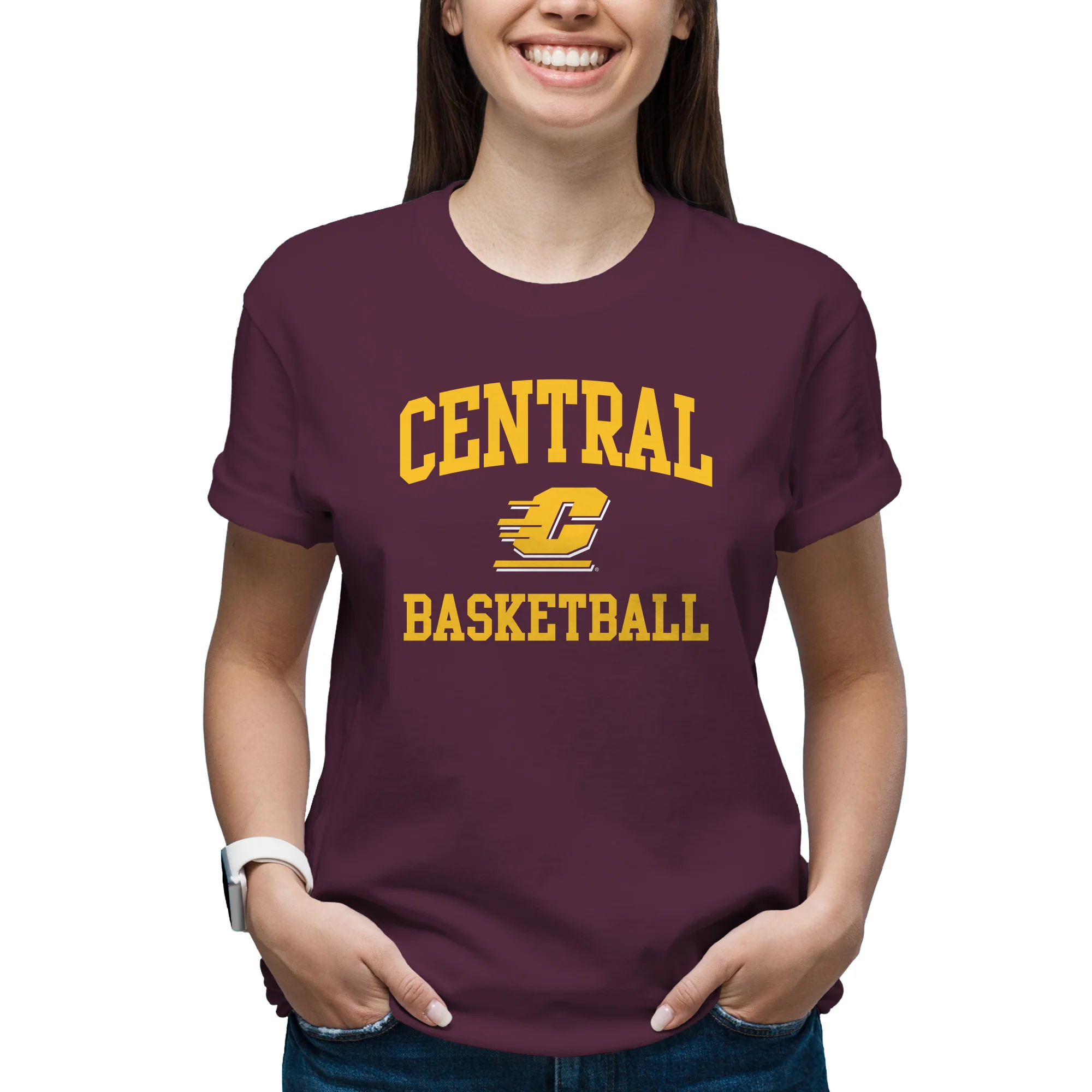 Central Michigan Arch Logo Basketball T-Shirt - Maroon - Image 4