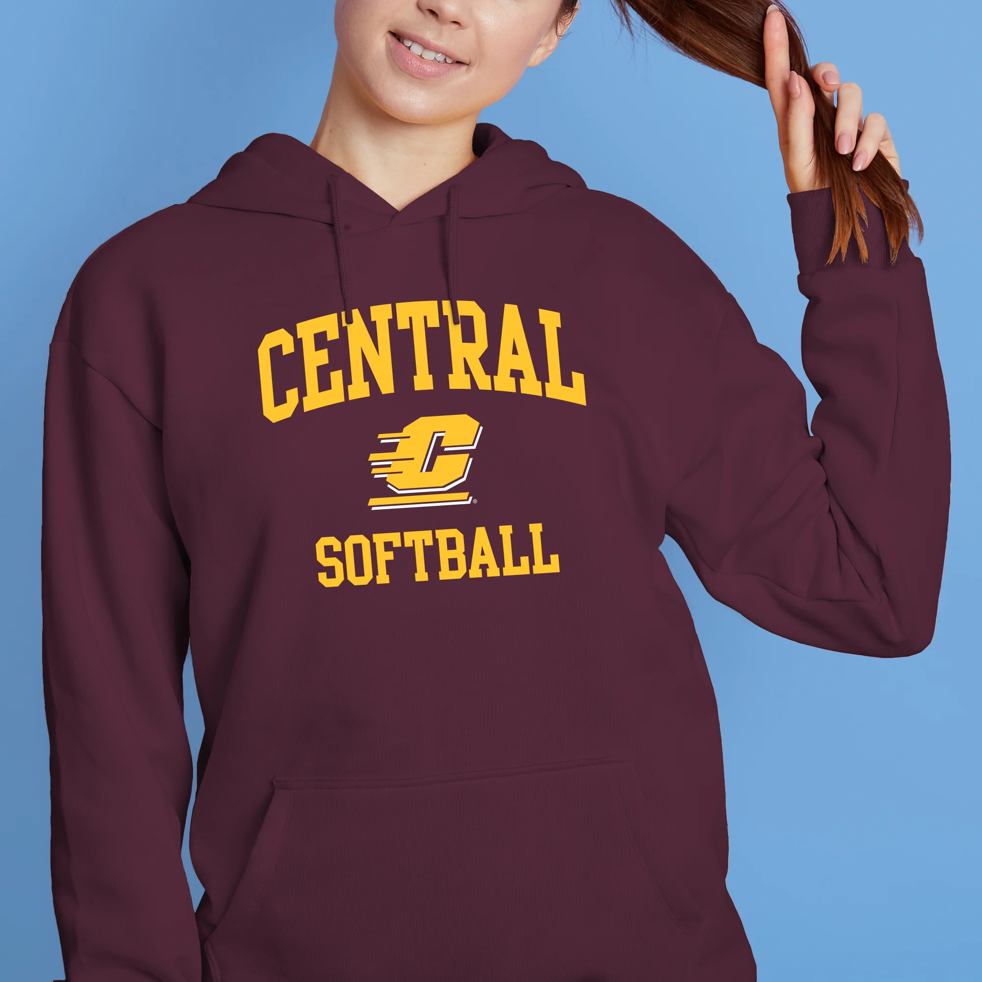 Central Michigan Arch Logo Softball Hoodie - Maroon - Image 4