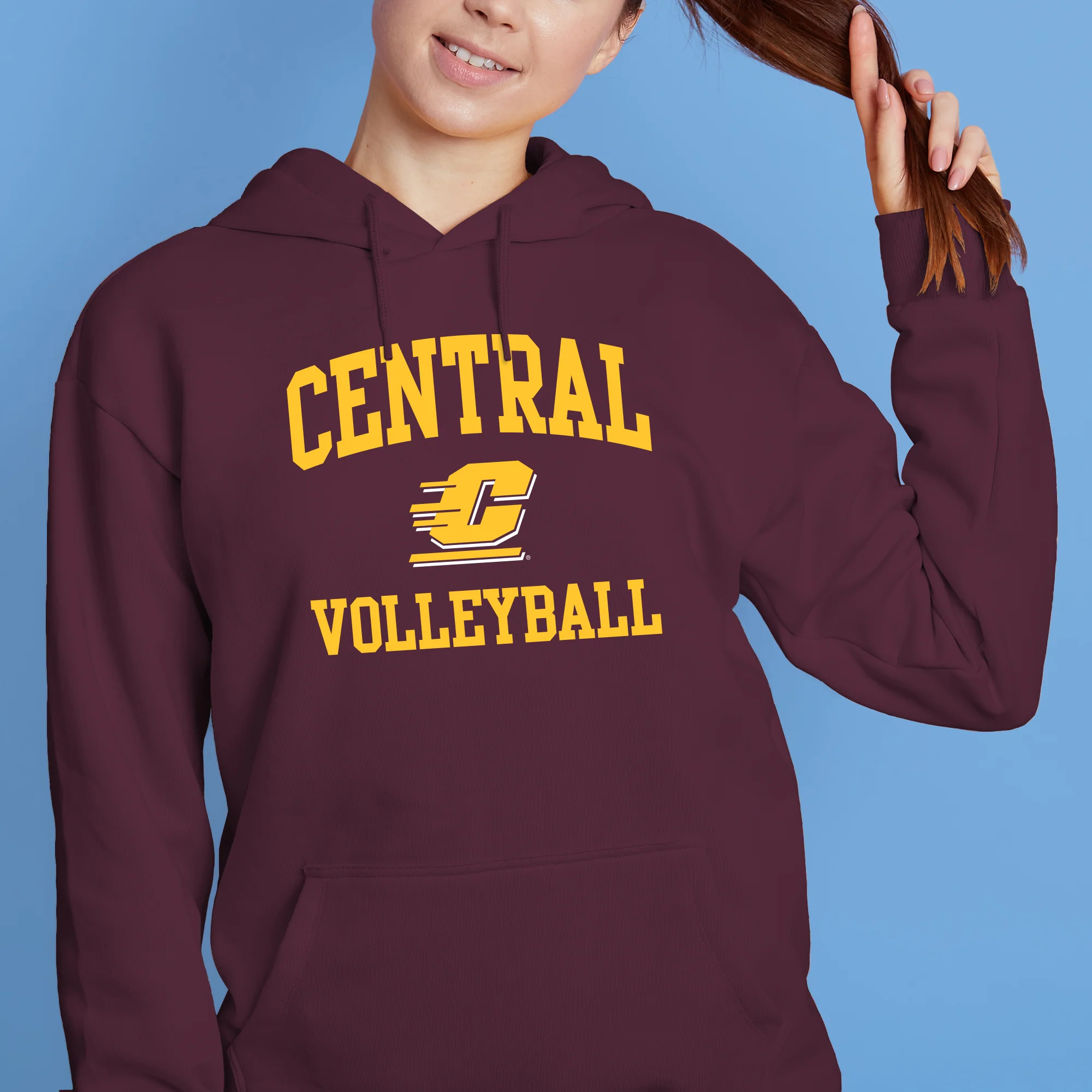 Central Michigan Arch Logo Volleyball Hoodie - Maroon - Image 4