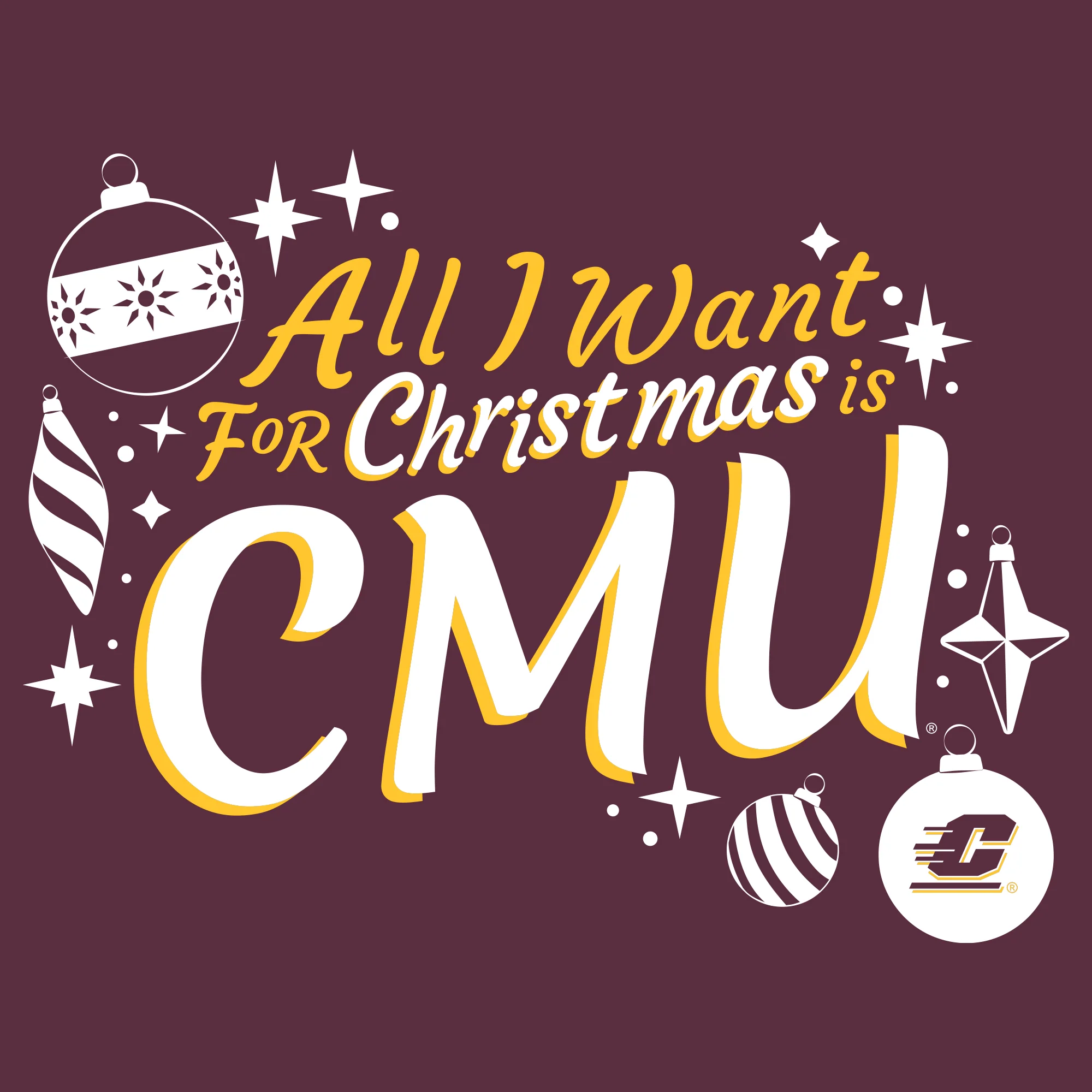 Central Michigan Chippewas All I Want For Christmas Is CMU T Shirt - Maroon - Image 2