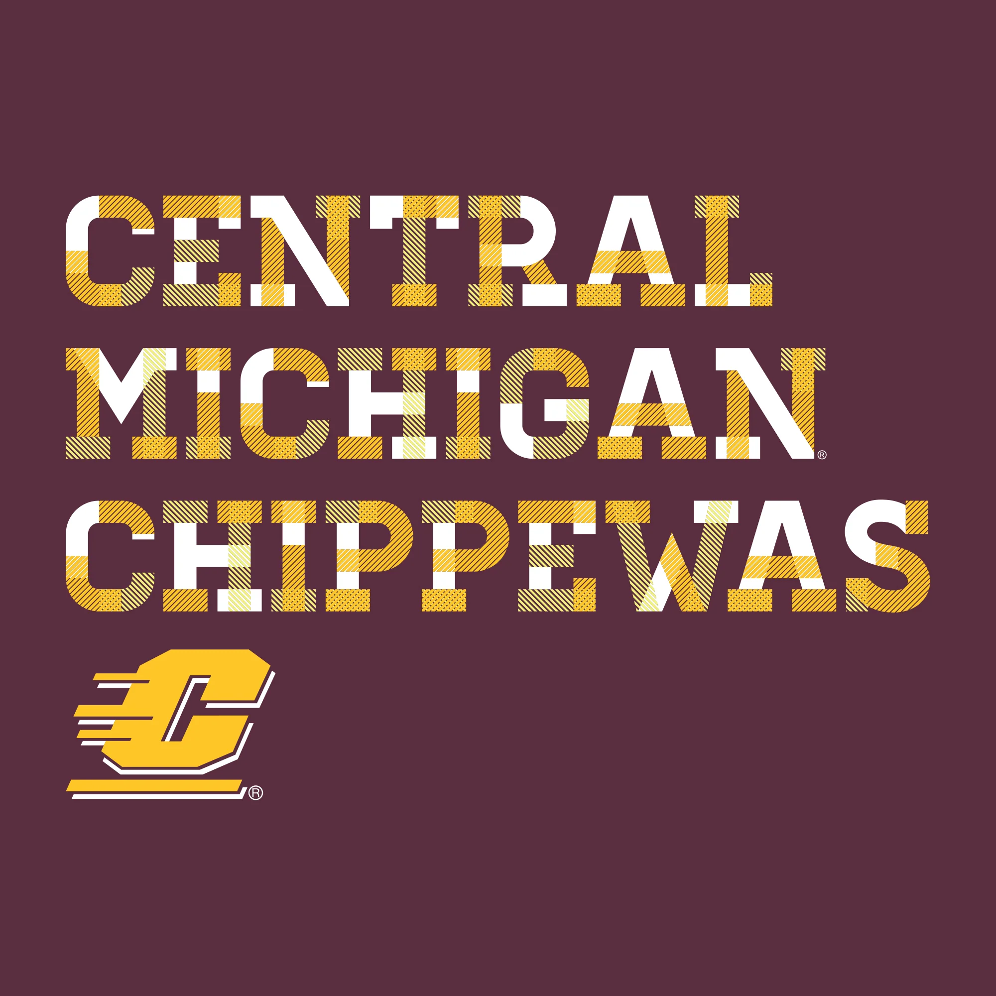 Central Michigan University Chippewas Patchwork Cotton Long Sleeve T Shirt - Maroon - Image 2