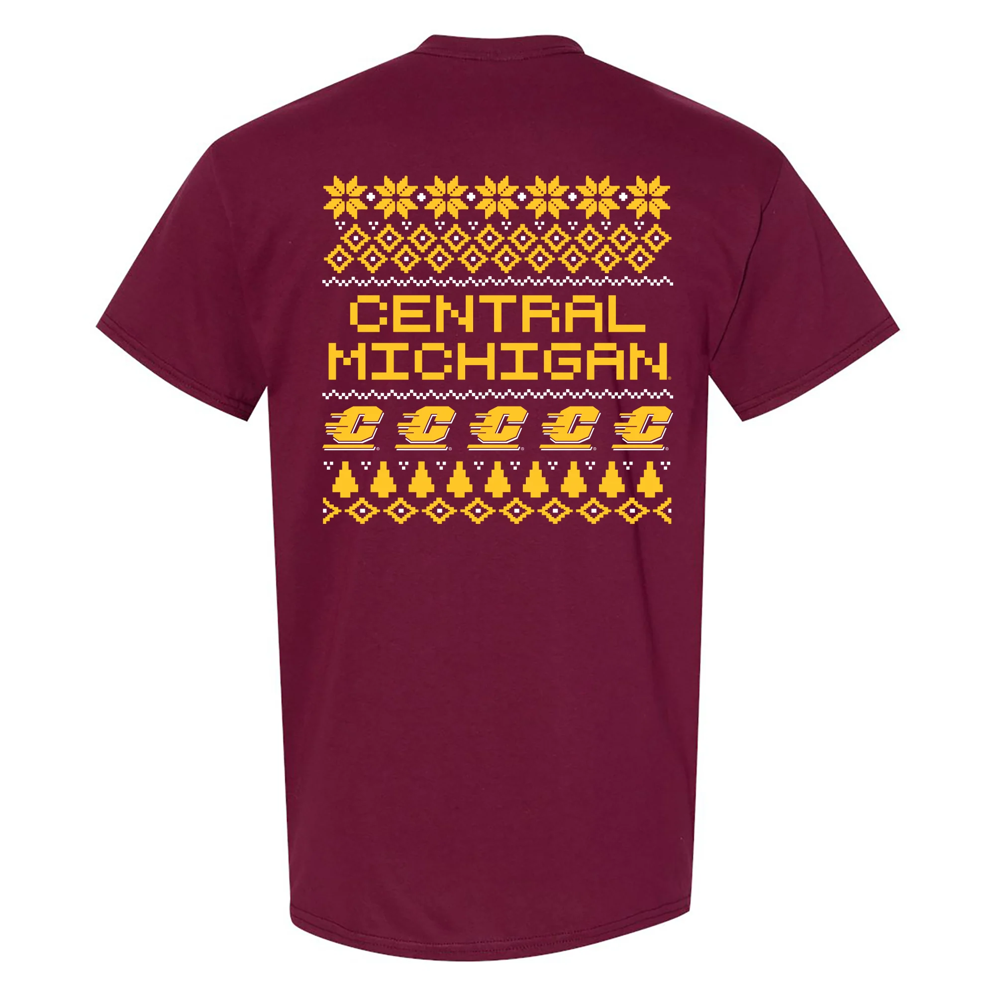 Central Michigan Holiday Sweater T-Shirt - Maroon - Image 4