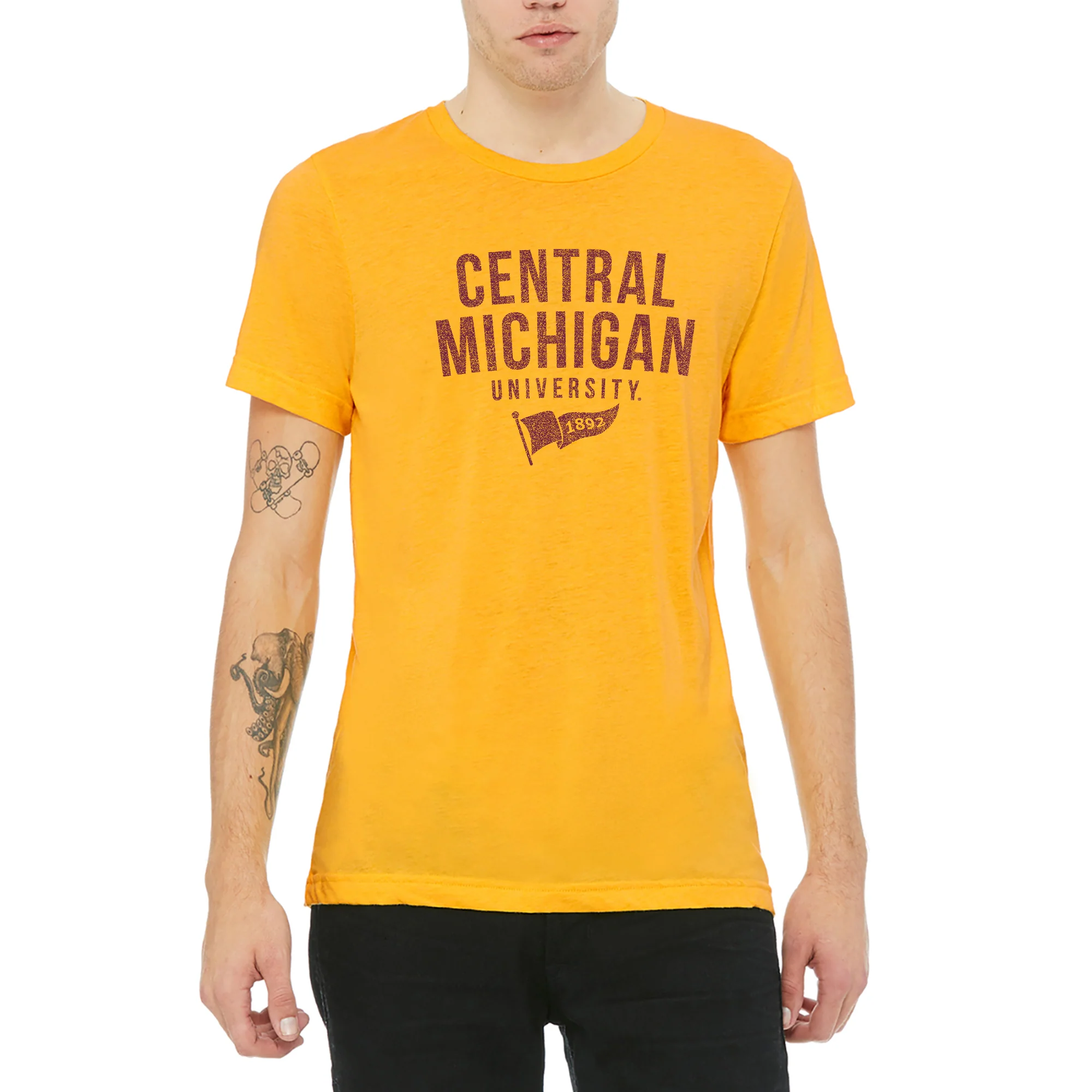 Central Michigan University Chippewas 1892 Banner Canvas Short Sleeve Triblend T-Shirt - Yellow Gold - Image 3