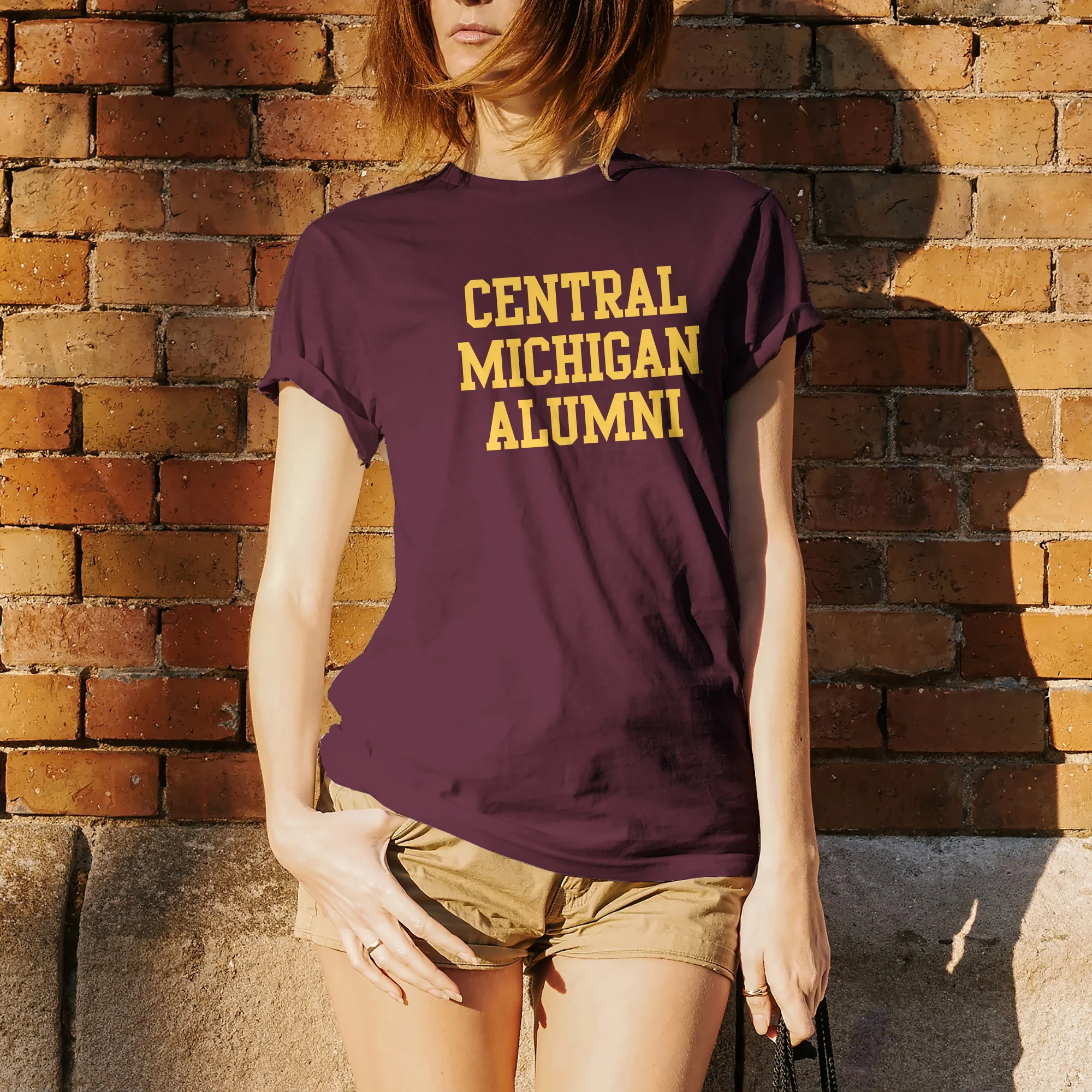 Central Michigan University Chippewas Basic Block Alumni Short Sleeve T Shirt - Maroon - Image 4