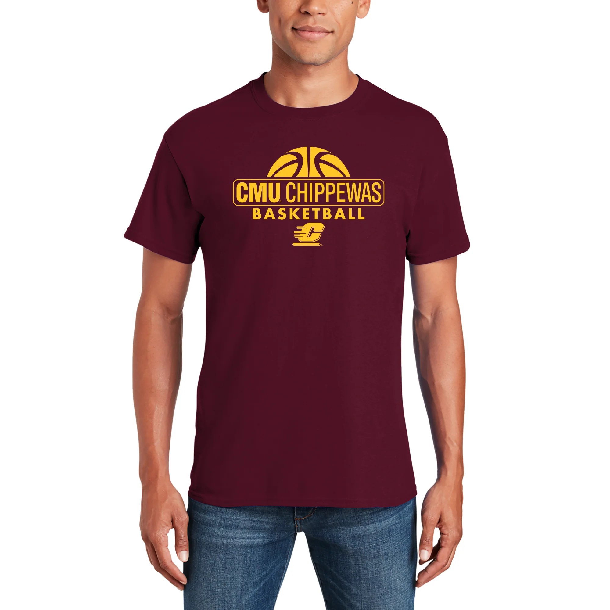 Central Michigan University Chippewas Basketball Hype Short Sleeve T Shirt - Maroon - Image 3