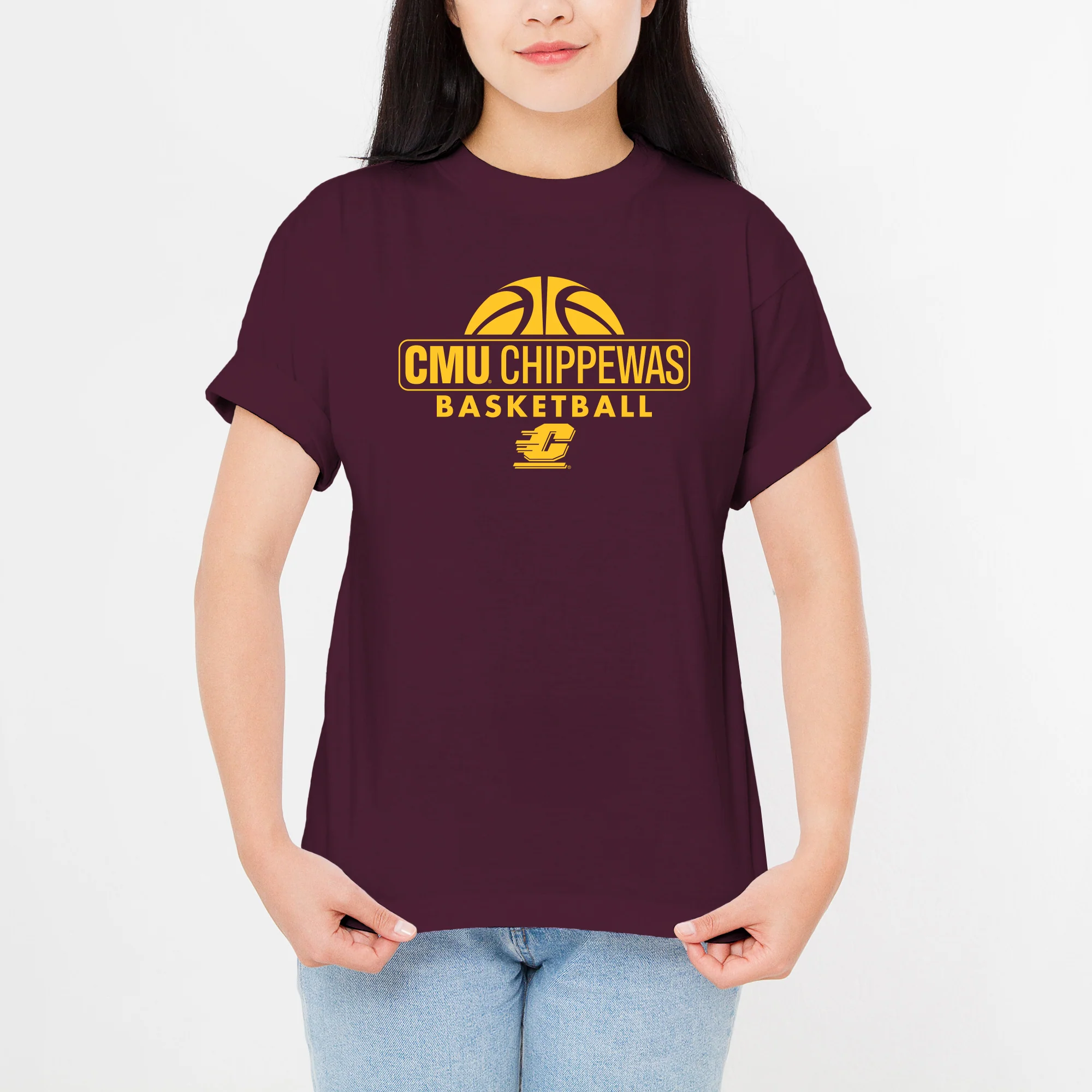 Central Michigan University Chippewas Basketball Hype Short Sleeve T Shirt - Maroon - Image 4