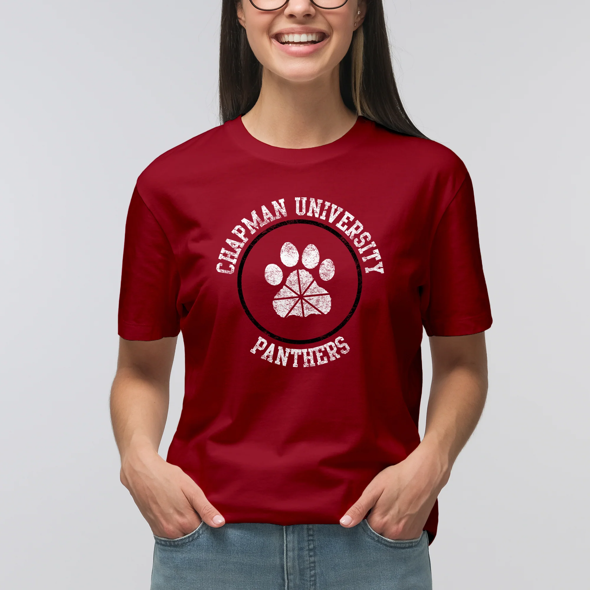 Chapman University Panthers Distressed Circle Logo T-Shirt - Cardinal - Image 4