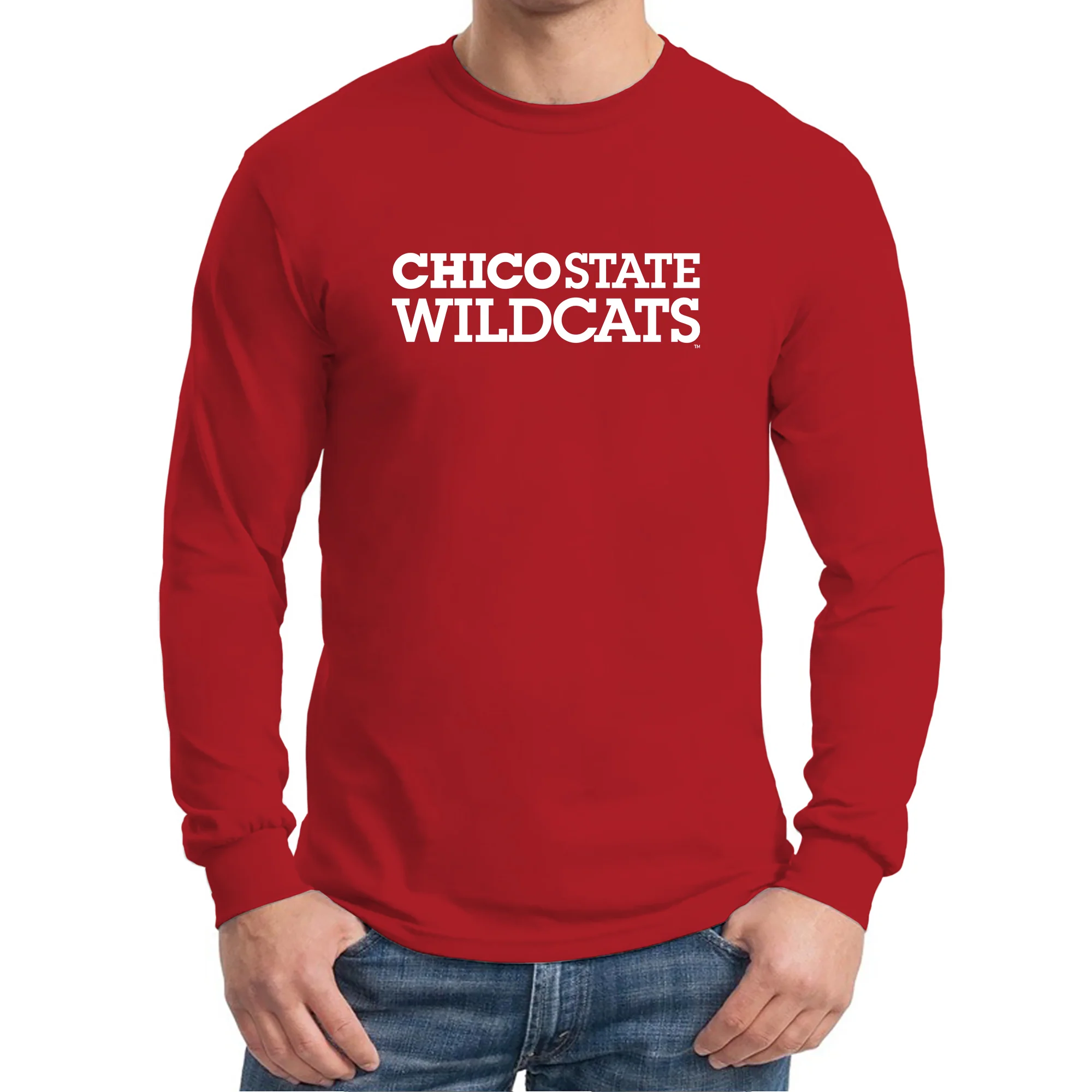 Chico State Wildcats Basic Block Long Sleeve T-Shirt - Red - Image 3