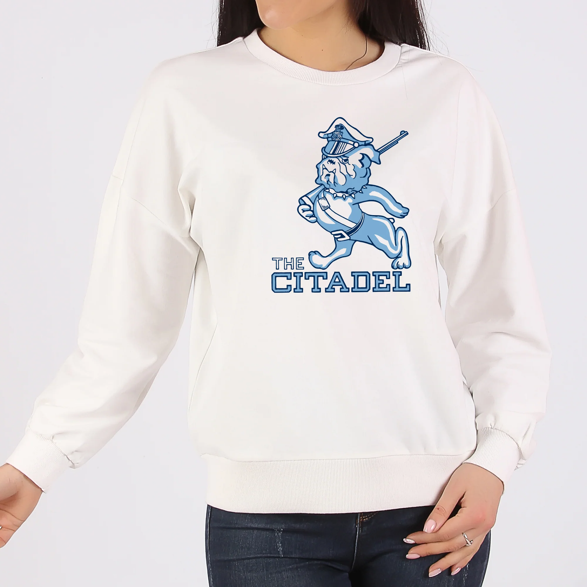 Citadel Marching Bulldog Crewneck Sweatshirt - White - Image 4