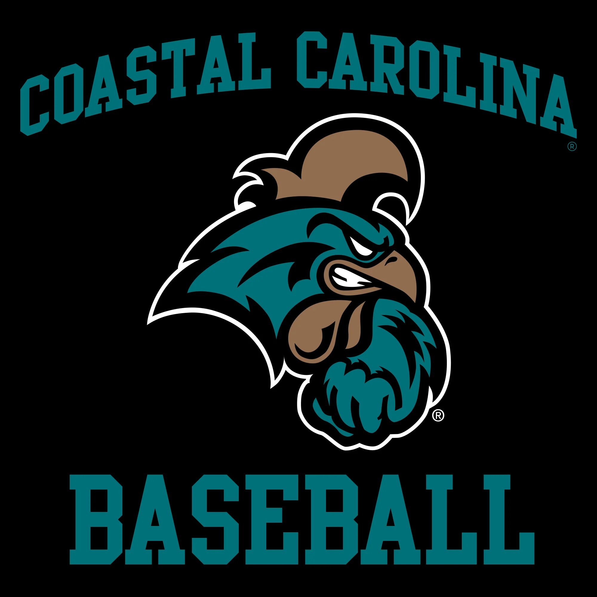 Coastal Carolina University Chanticleers Arch Logo Baseball T-Shirt - Black - Image 2