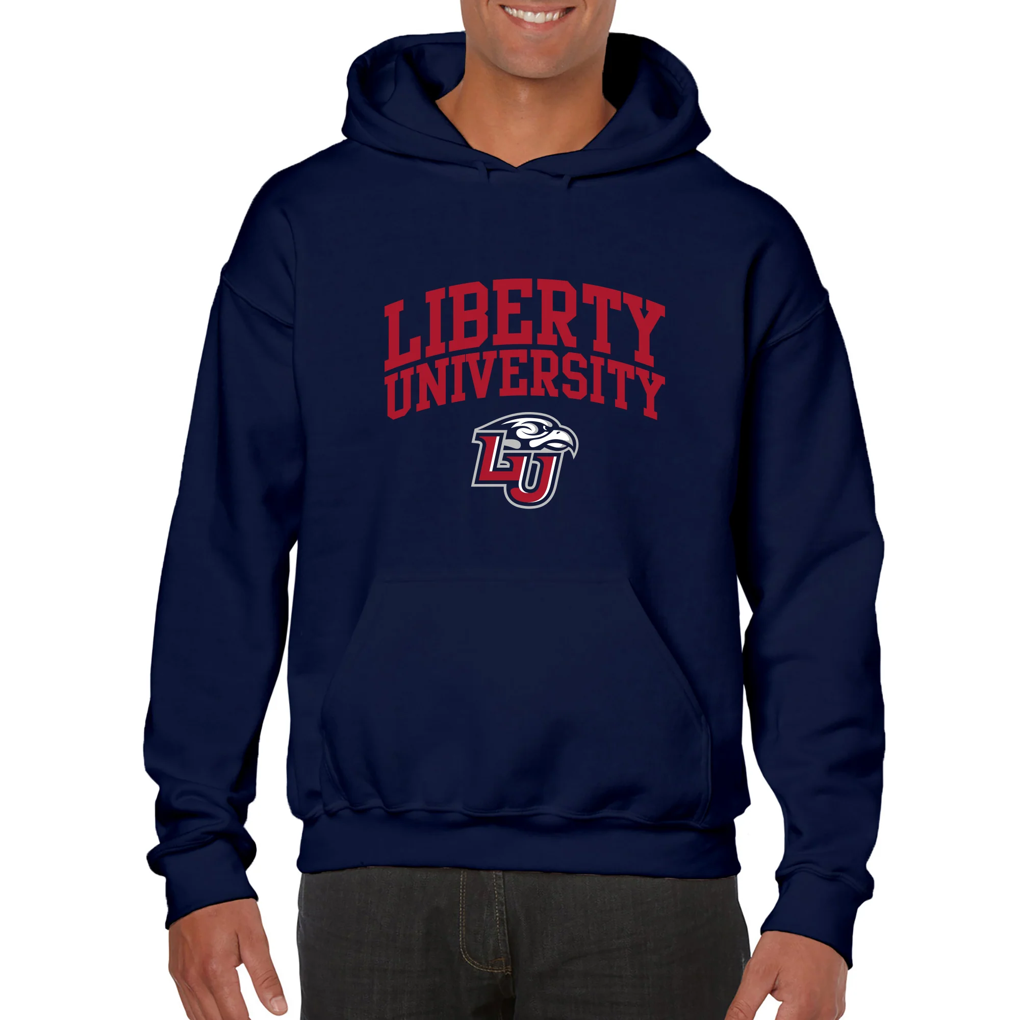 Liberty University Flames Arch Logo Heavy Blend Hoodie - Navy - Image 3