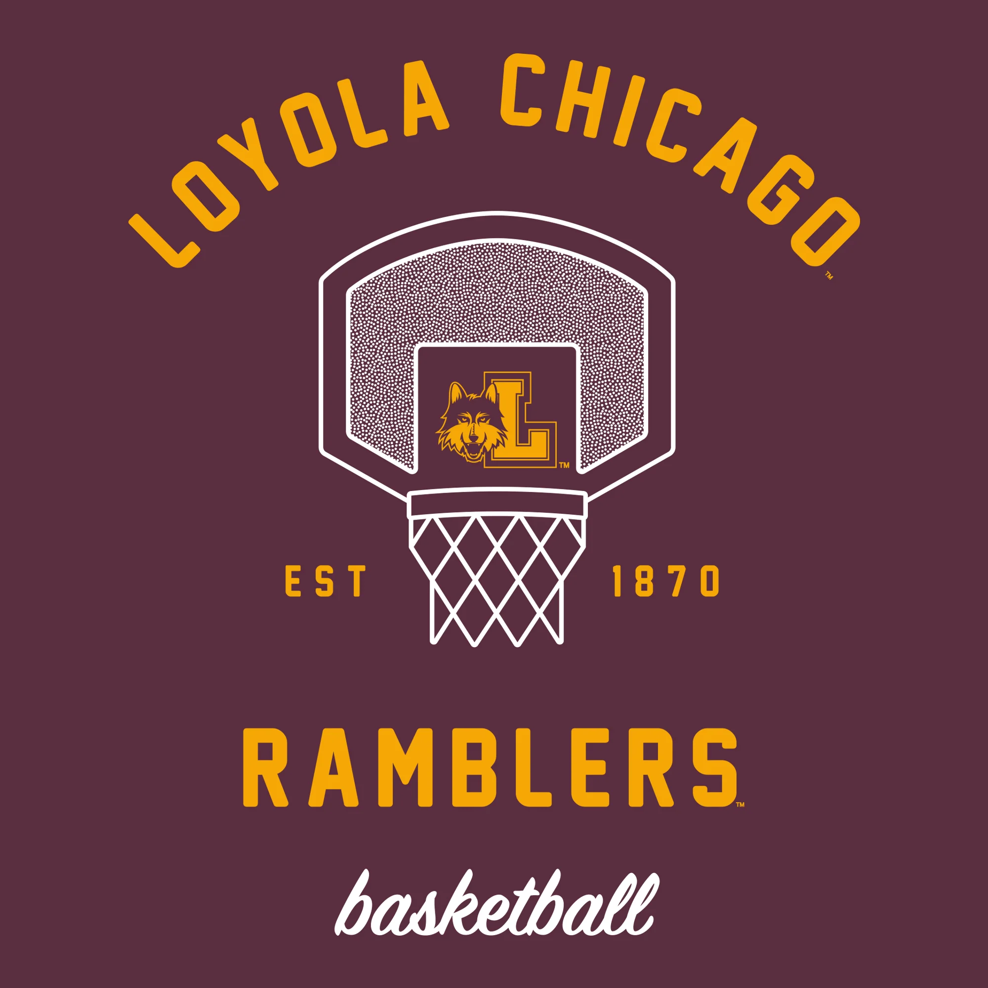 Loyola University Chicago Rambler Basketball Net T Shirt - Maroon - Image 2