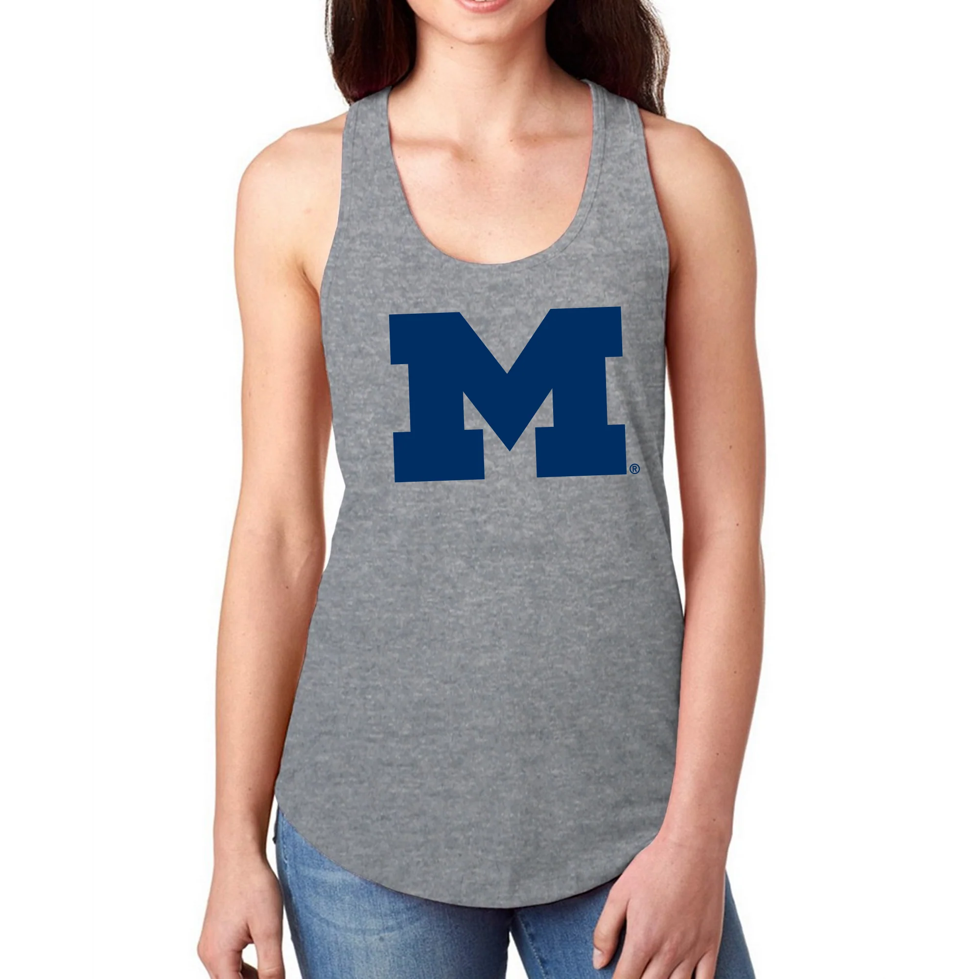 University of Michigan Wolverine's Primary Logo Womens Racerback Tank - Heather Grey - Image 3