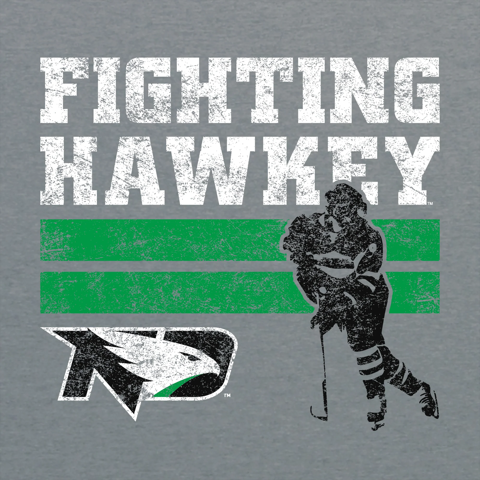 University of North Dakota Fighting Hawks Retro Hockey Short Sleeve T Shirt - Graphite Heather - Image 2