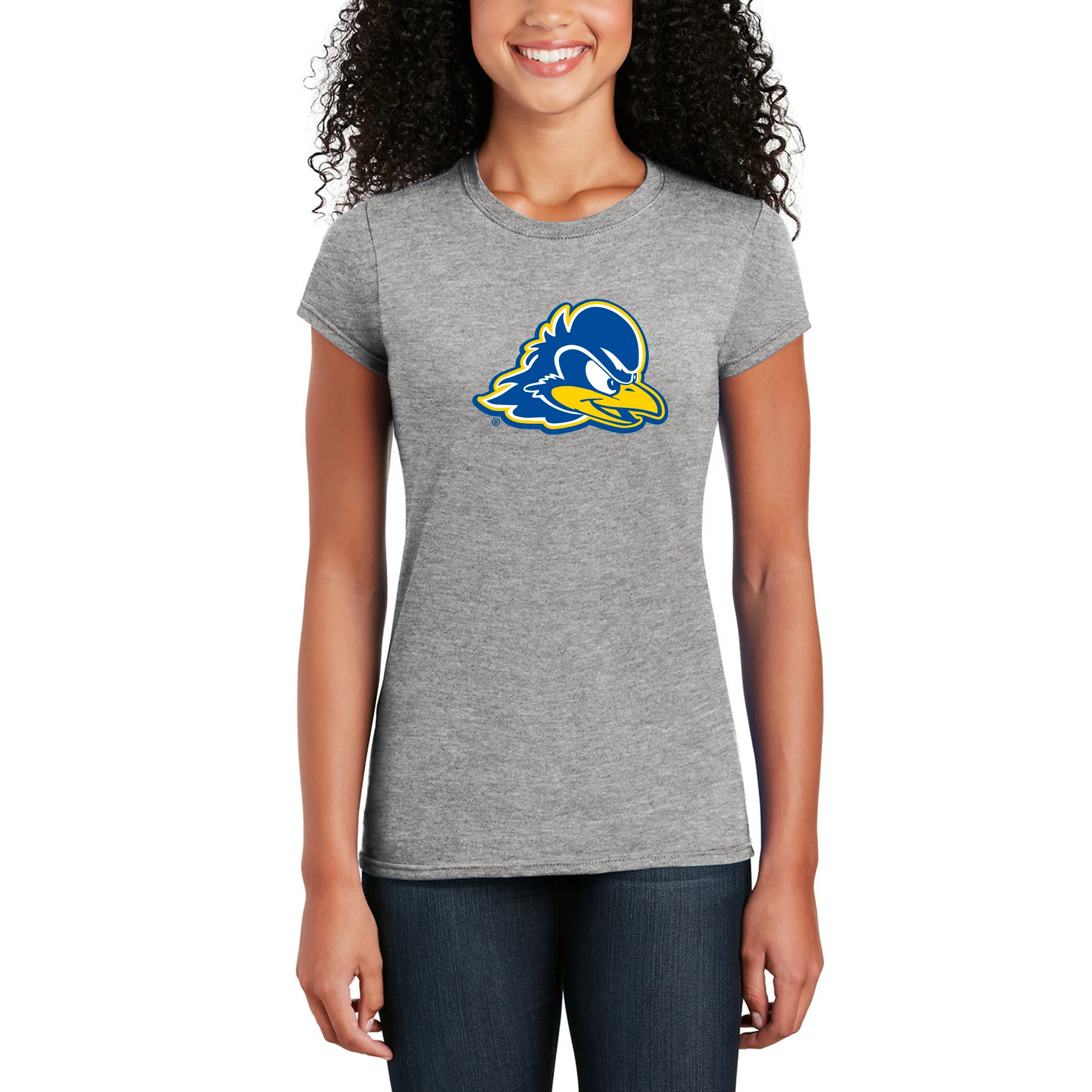 Delaware Blue Hens Primary Logo Women's T Shirt - Sport Grey - Image 5