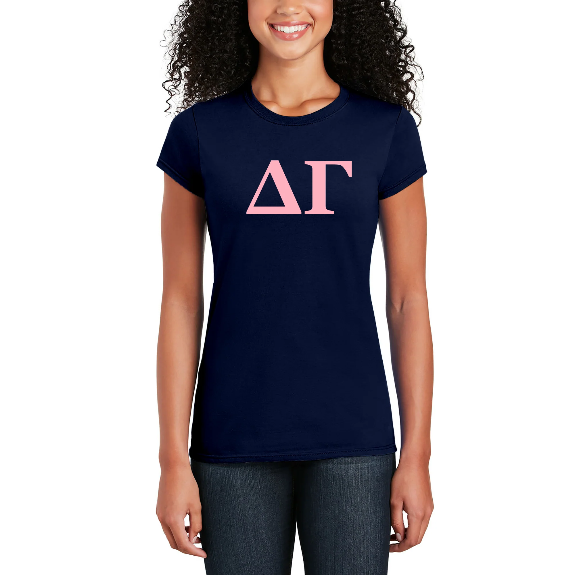 Delta Gamma Greek Letter Block Womens T-Shirt - Navy - Image 3