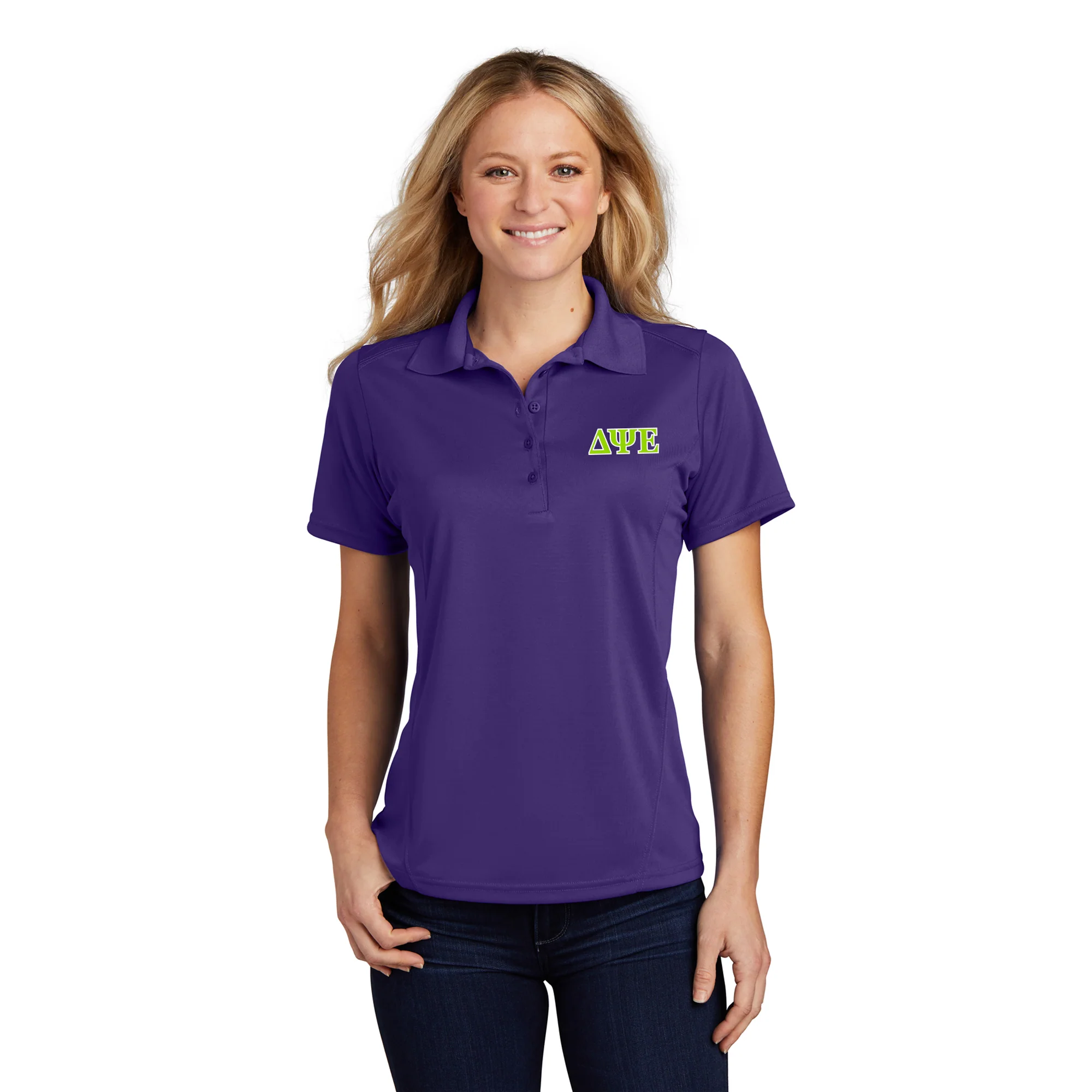 Delta Psi Epsilon LC EMB Ladies Raglan Accent Polo - Purple - Image 3