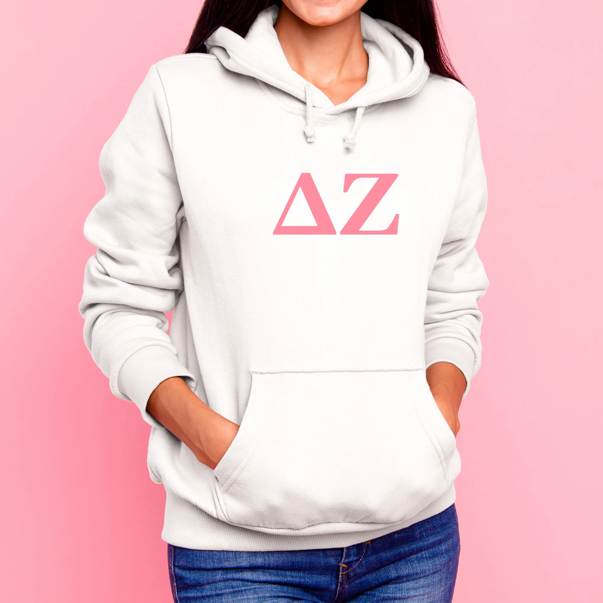 Delta Zeta Greek Letter Block Hoodie - White - Image 3